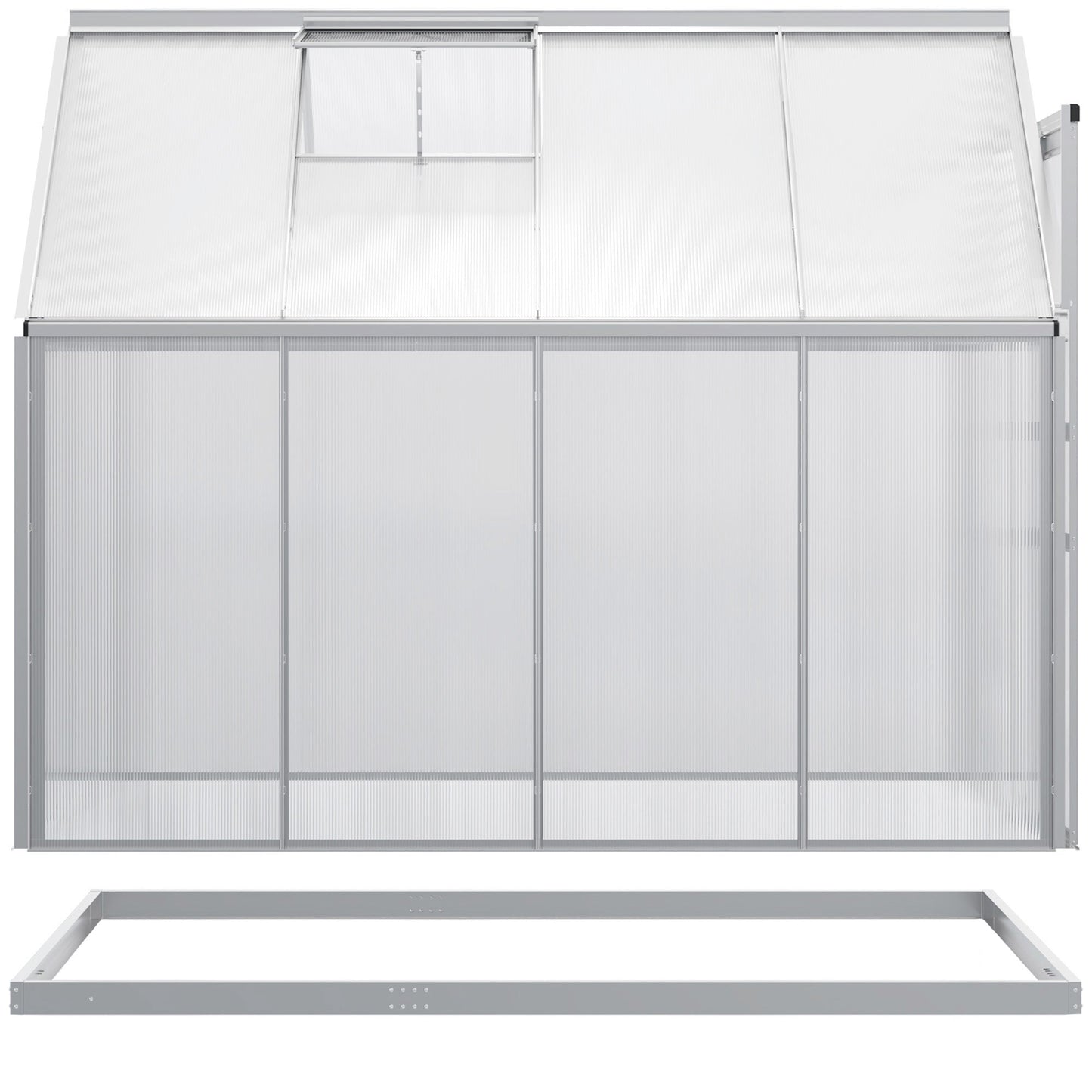 6' x 8' x 6.5' Polycarbonate Greenhouse, Walk-in Green House with Adjustable Roof Vent, Galvanized Base, Sliding Door and Rain Gutter for Outdoor, Garden, Backyard, Clear