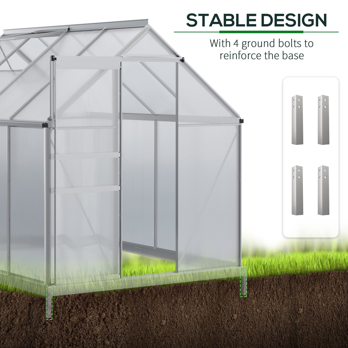 6' x 8' x 6.5' Polycarbonate Greenhouse, Walk-in Green House with Adjustable Roof Vent, Galvanized Base, Sliding Door and Rain Gutter for Outdoor, Garden, Backyard, Clear