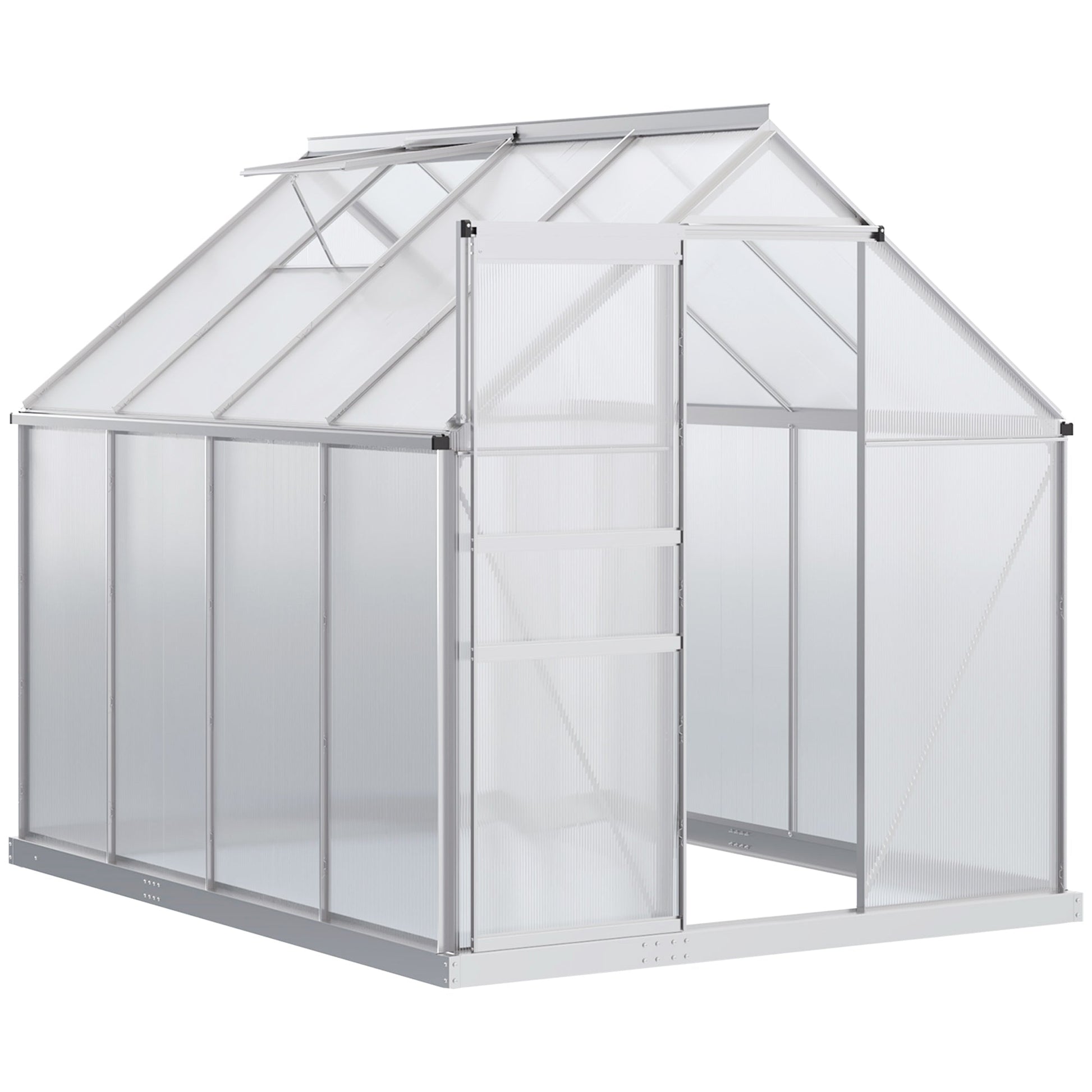 6' x 8' x 6.5' Polycarbonate Greenhouse, Walk-in Green House with Adjustable Roof Vent, Galvanized Base, Sliding Door and Rain Gutter for Outdoor, Garden, Backyard, Clear