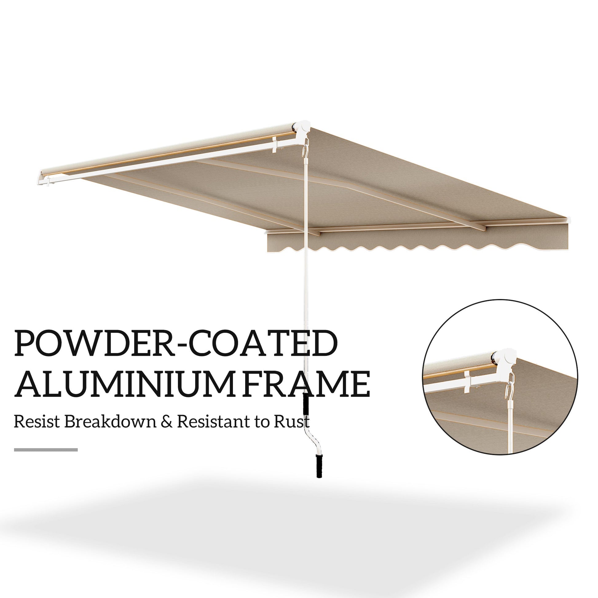 13' x 8' Manual Retractable Patio Awning Sun Shade Outdoor Deck Window Door Canopy Shelter Aluminum Frame Khaki