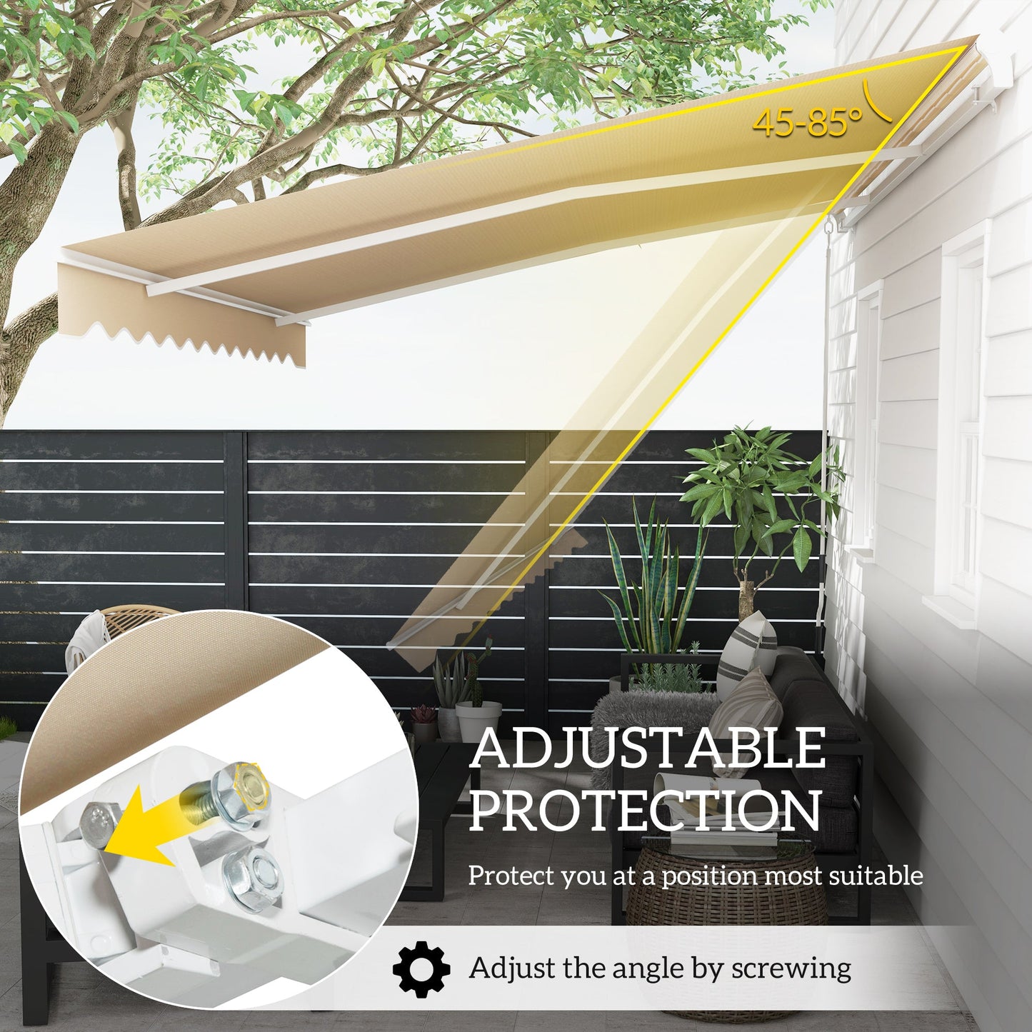 13' x 8' Manual Retractable Patio Awning Sun Shade Outdoor Deck Window Door Canopy Shelter Aluminum Frame Khaki