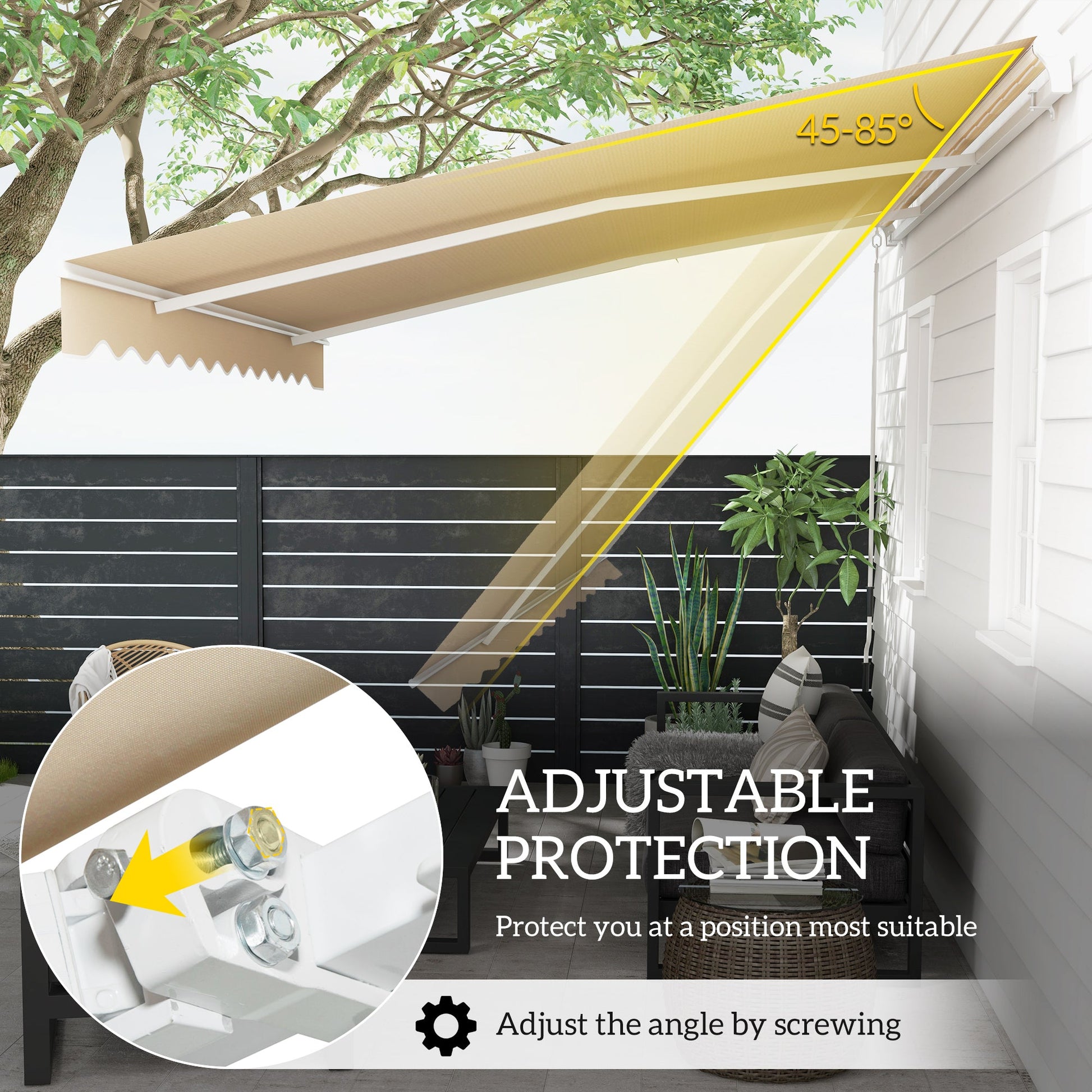 13' x 8' Manual Retractable Patio Awning Sun Shade Outdoor Deck Window Door Canopy Shelter Aluminum Frame Khaki