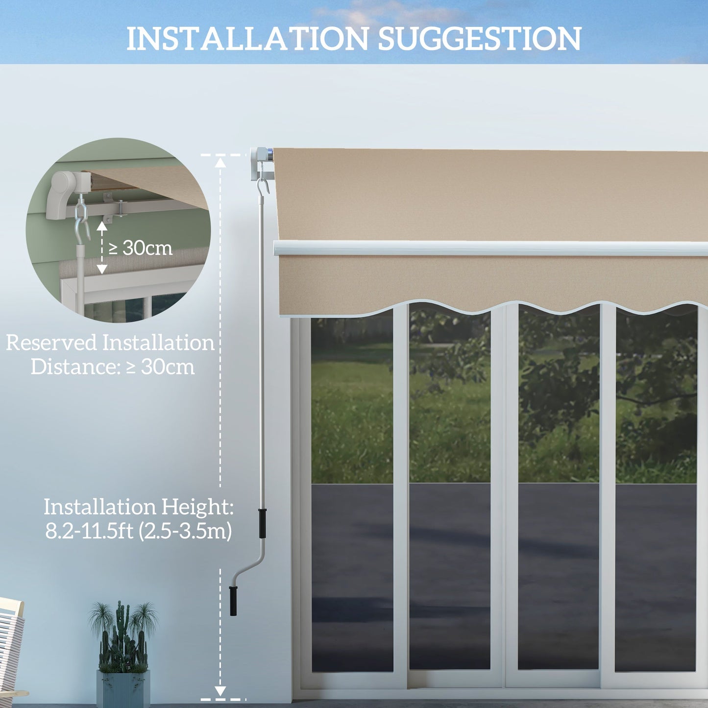 13' x 8' Manual Retractable Patio Awning Sun Shade Outdoor Deck Window Door Canopy Shelter Aluminum Frame Khaki