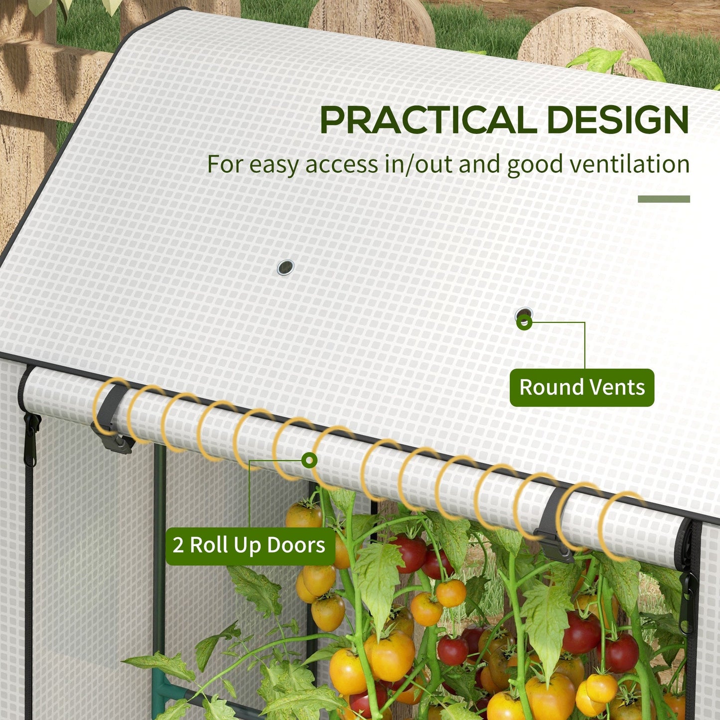 Mini Greenhouse with 4 Wire Shelves, Portable Tomato Greenhouse, 39.4" x 31.5" x 59.1" Garden Hot House with Roll Up Door and Vents, White