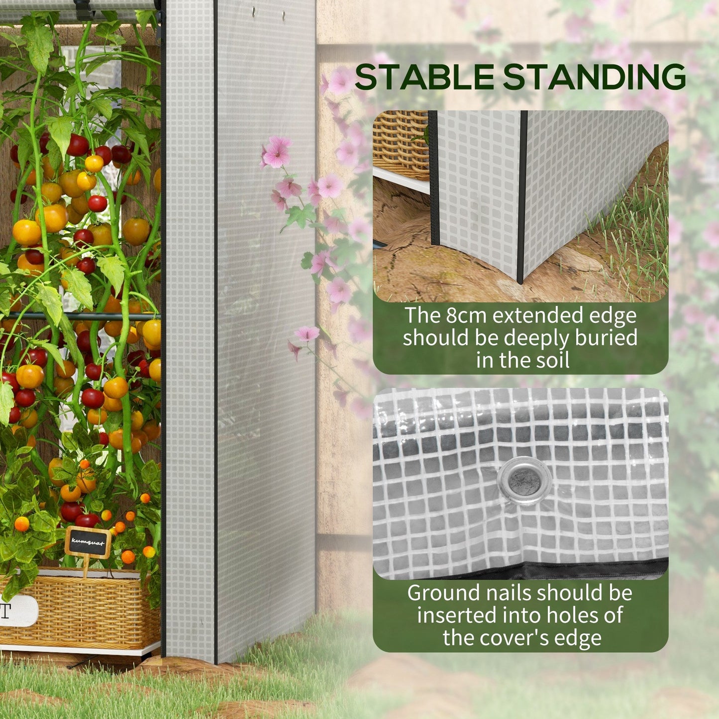 Mini Greenhouse with 4 Wire Shelves, Portable Tomato Greenhouse, 39.4" x 31.5" x 59.1" Garden Hot House with Roll Up Door and Vents, White