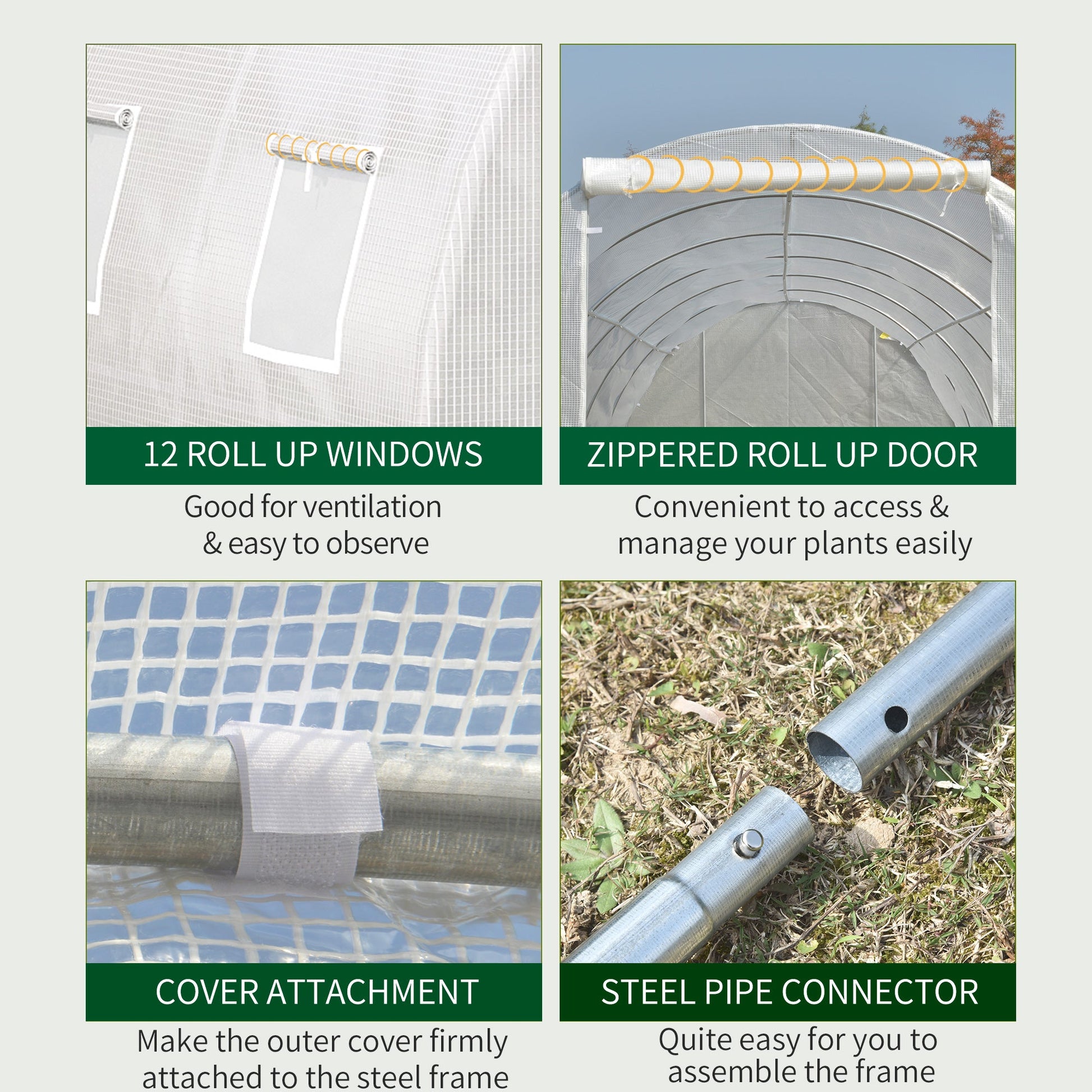 26' x 10' x 6.6' Large Walk in Tunnel Greenhouse Garden Plant Seed Green House Premium Steel Frame, White