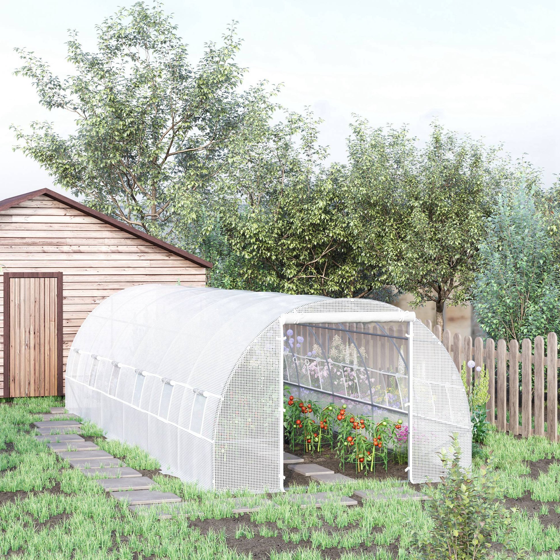 26' x 10' x 6.6' Large Walk in Tunnel Greenhouse Garden Plant Seed Green House Premium Steel Frame, White