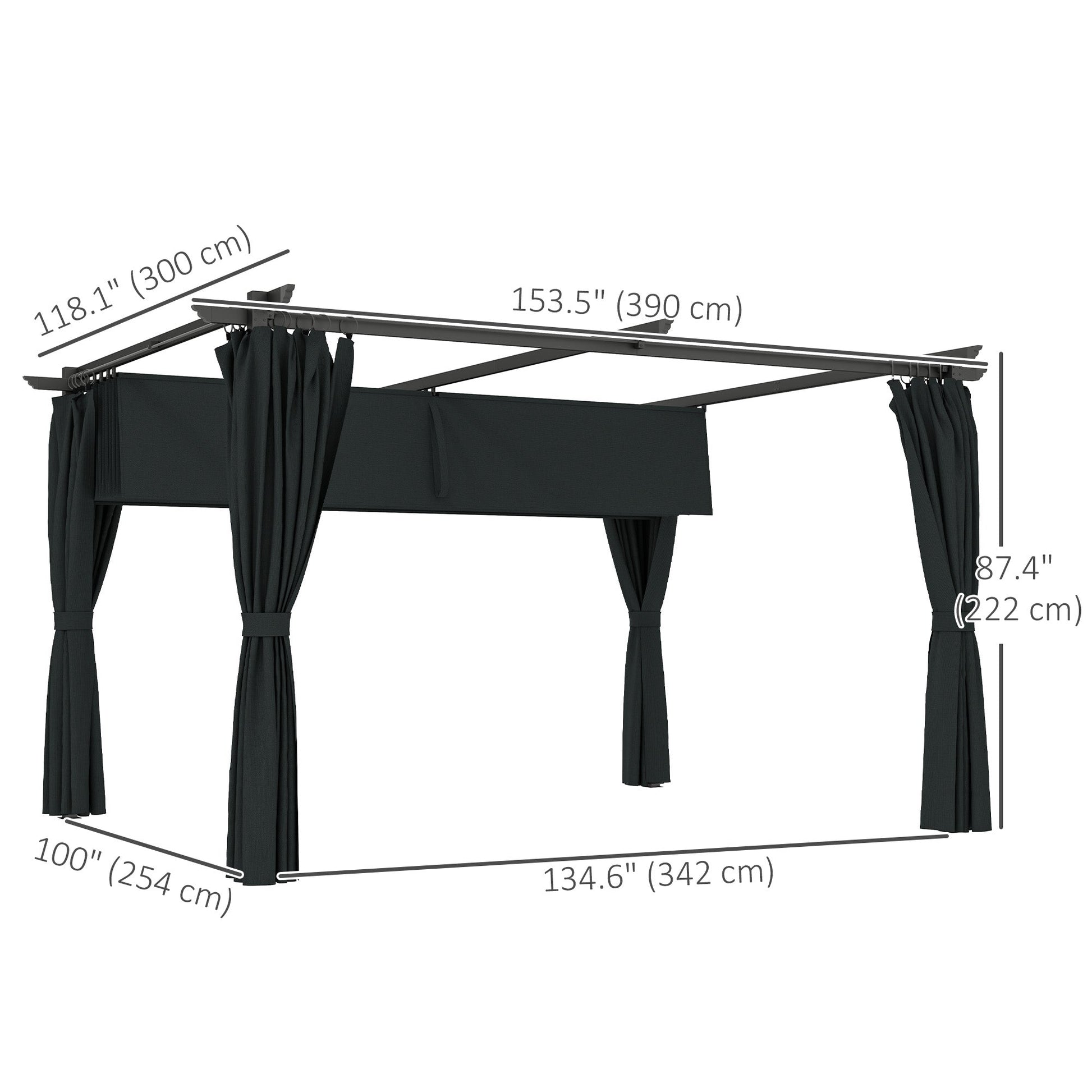 10' x 13' Retractable Pergola Canopy with Curtains, Outdoor Gazebo UPF30+ Sun Shade Shelter for Grill, Garden, Patio, Backyard, Deck, Dark Grey