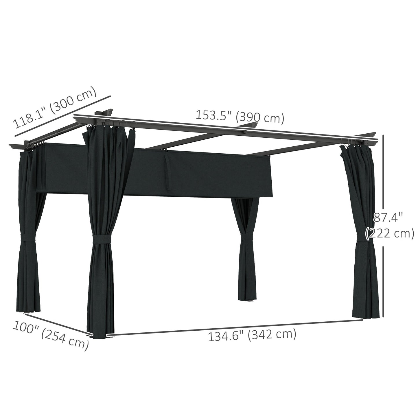 10' x 13' Retractable Pergola Canopy with Curtains, Outdoor Gazebo UPF30+ Sun Shade Shelter for Grill, Garden, Patio, Backyard, Deck, Dark Grey