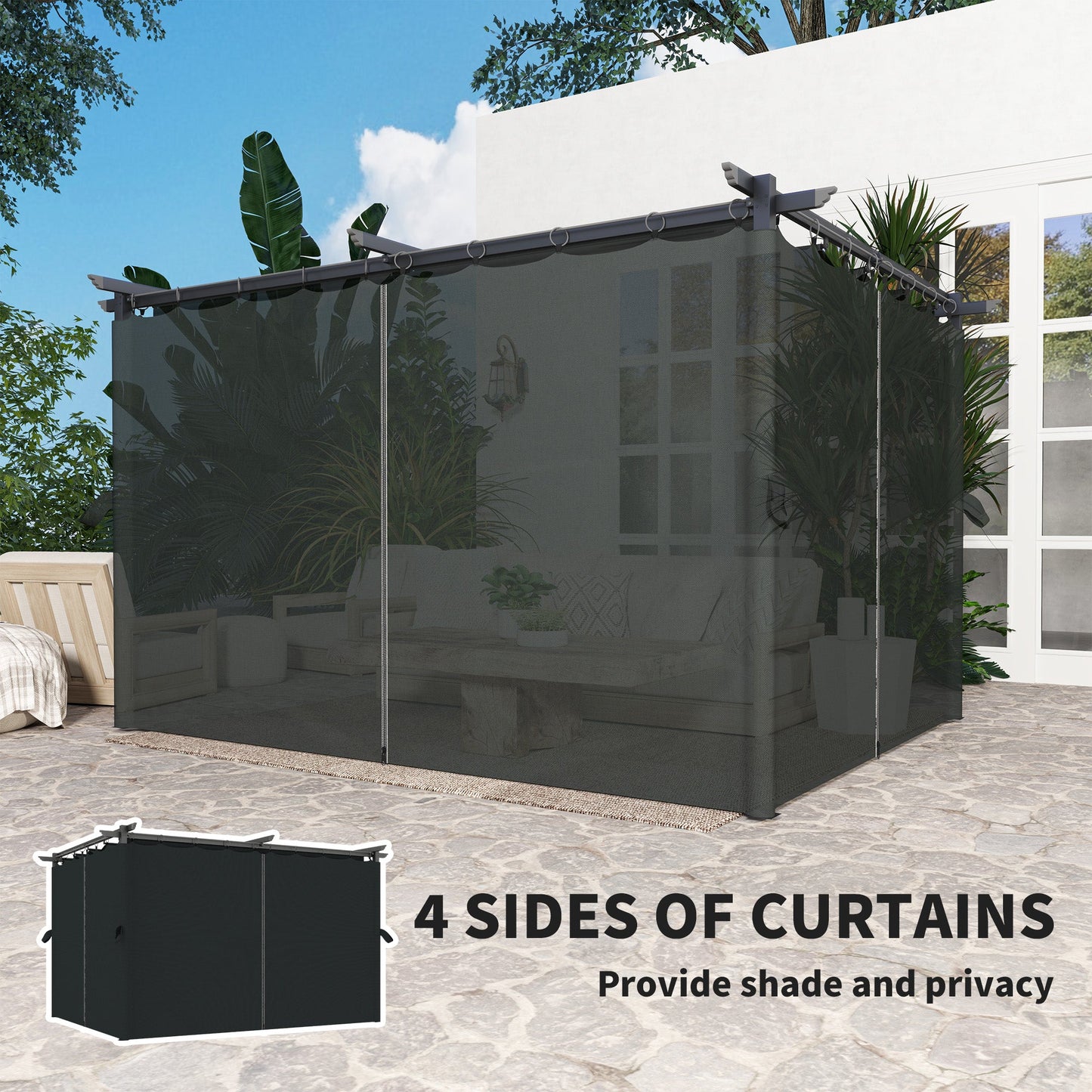 10' x 13' Retractable Pergola Canopy with Curtains, Outdoor Gazebo UPF30+ Sun Shade Shelter for Grill, Garden, Patio, Backyard, Deck, Dark Grey