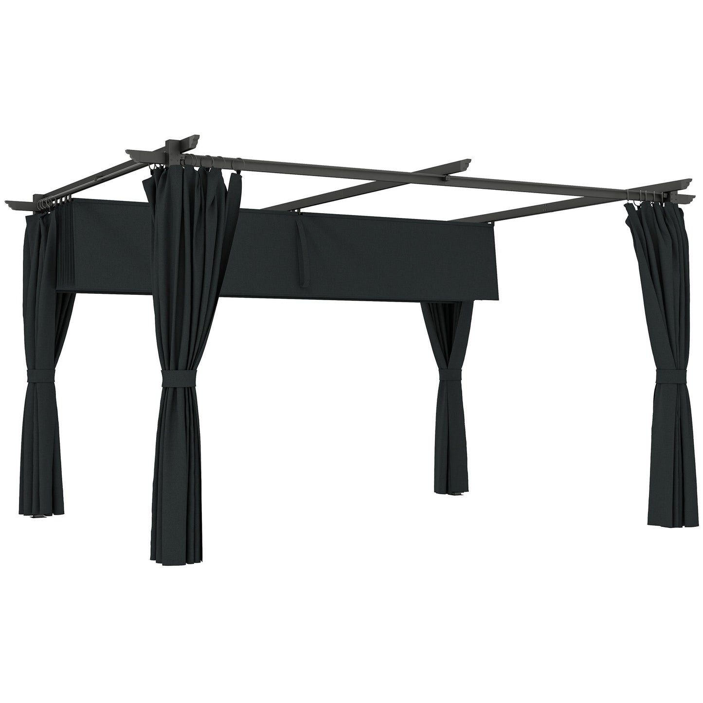 10' x 13' Retractable Pergola Canopy with Curtains, Outdoor Gazebo UPF30+ Sun Shade Shelter for Grill, Garden, Patio, Backyard, Deck, Dark Grey