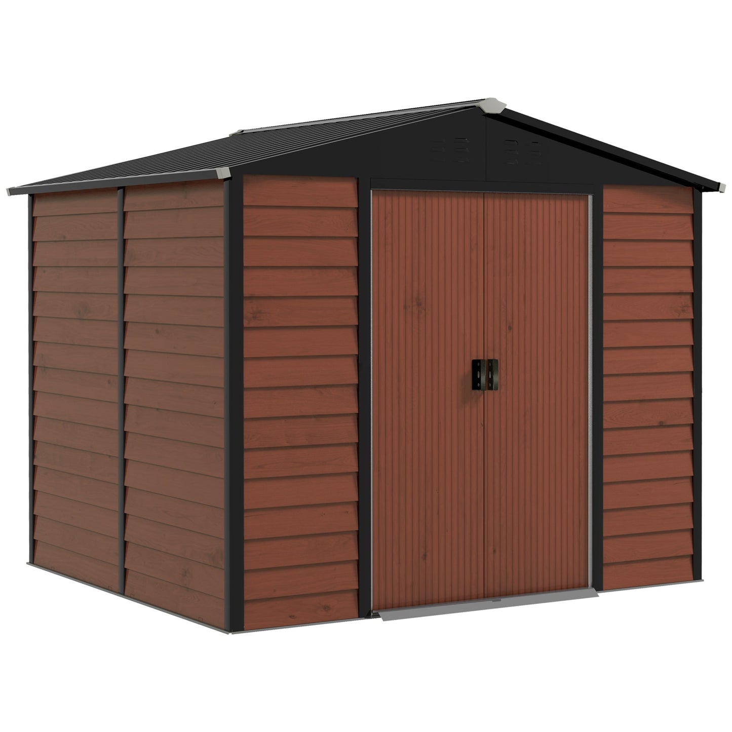 8' x 7' Outdoor Storage Shed, Easy to Assemble, Upgraded Galvanized Metal Garden Shed with Lockable Doors, Floor Frame and Gloves for Backyard, Lawn, Patio, Teak