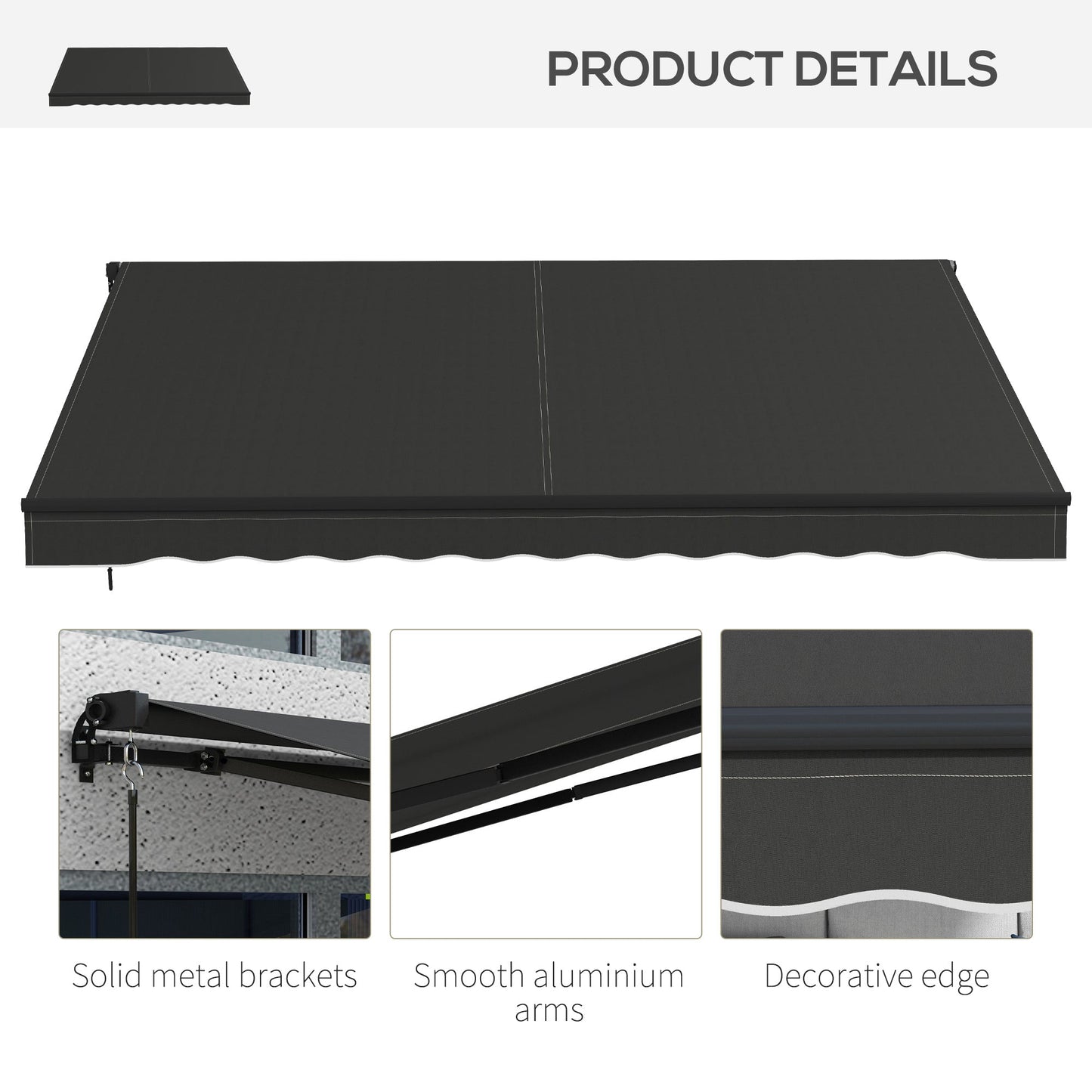  12' x 10' Retractable Awning, Patio Awning Sunshade Shelter with Manual Crank Handle, 280gsm UV Resistant Fabric and Aluminum Frame, for Balcony, Yard, Black