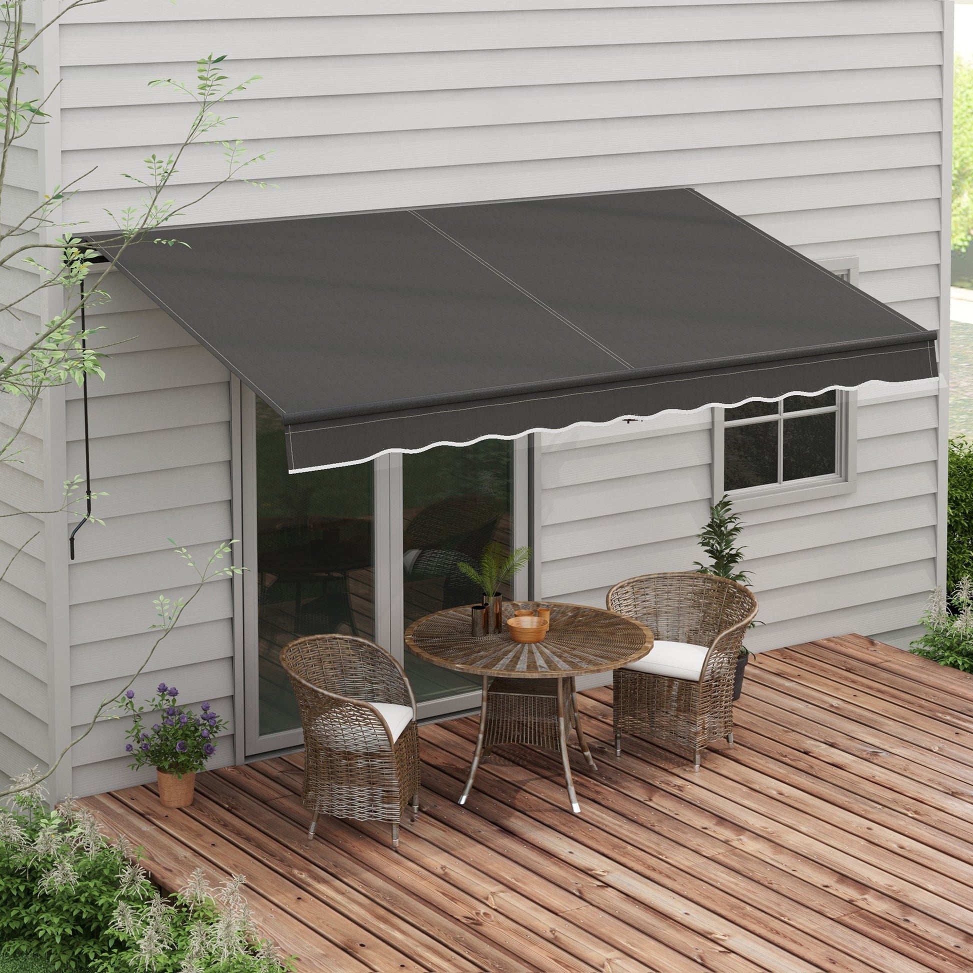  12' x 10' Retractable Awning, Patio Awning Sunshade Shelter with Manual Crank Handle, 280gsm UV Resistant Fabric and Aluminum Frame, for Balcony, Yard, Black