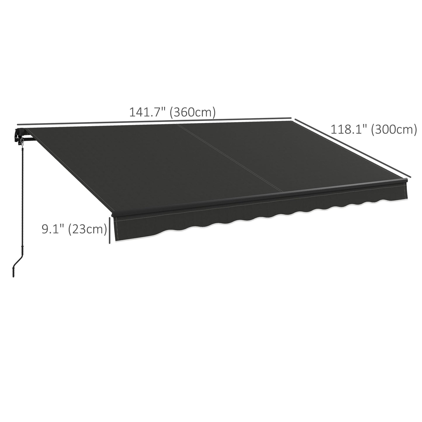  12' x 10' Retractable Awning, Patio Awning Sunshade Shelter with Manual Crank Handle, 280gsm UV Resistant Fabric and Aluminum Frame, for Balcony, Yard, Black