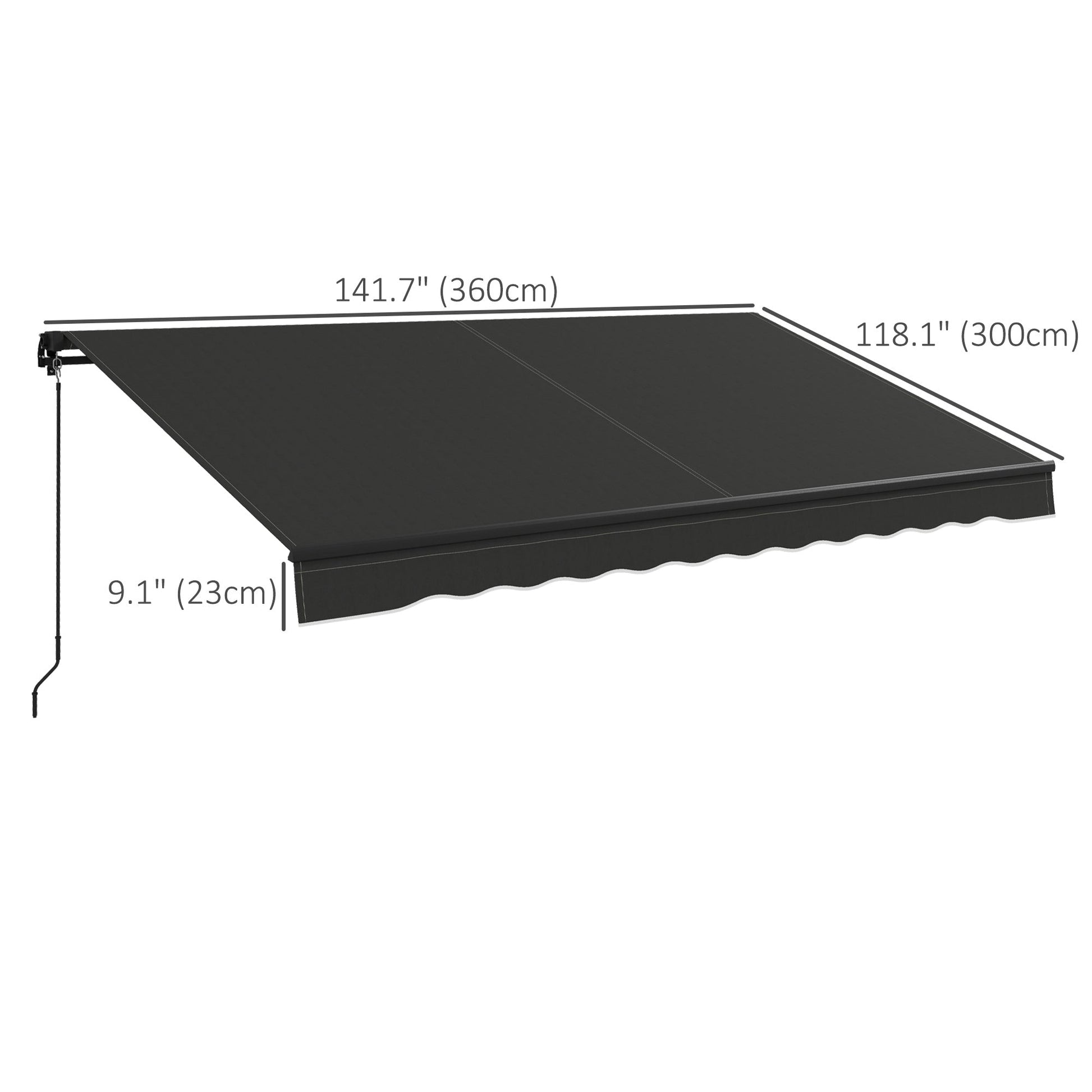  12' x 10' Retractable Awning, Patio Awning Sunshade Shelter with Manual Crank Handle, 280gsm UV Resistant Fabric and Aluminum Frame, for Balcony, Yard, Black