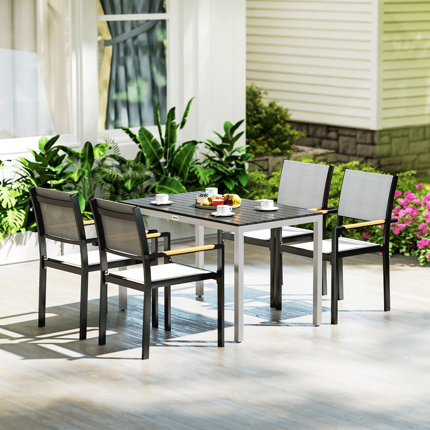 Outdoor Dining Table for 4-6, Patio Table with Easy Maintenance Slatted Top, Rust-Resistant Aluminium Frame, for Garden, Patio, Backyard, Balcony, 47" x 28", Black