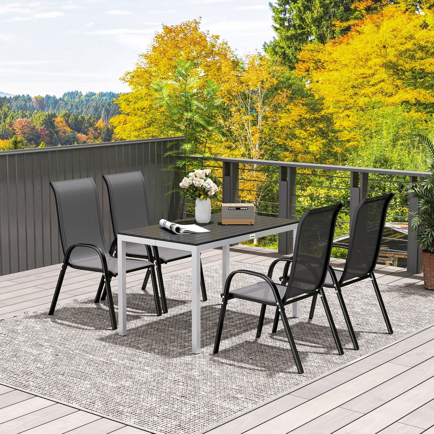 Outdoor Dining Table for 4-6, Patio Table with Easy Maintenance Slatted Top, Rust-Resistant Aluminium Frame, for Garden, Patio, Backyard, Balcony, 47" x 28", Black