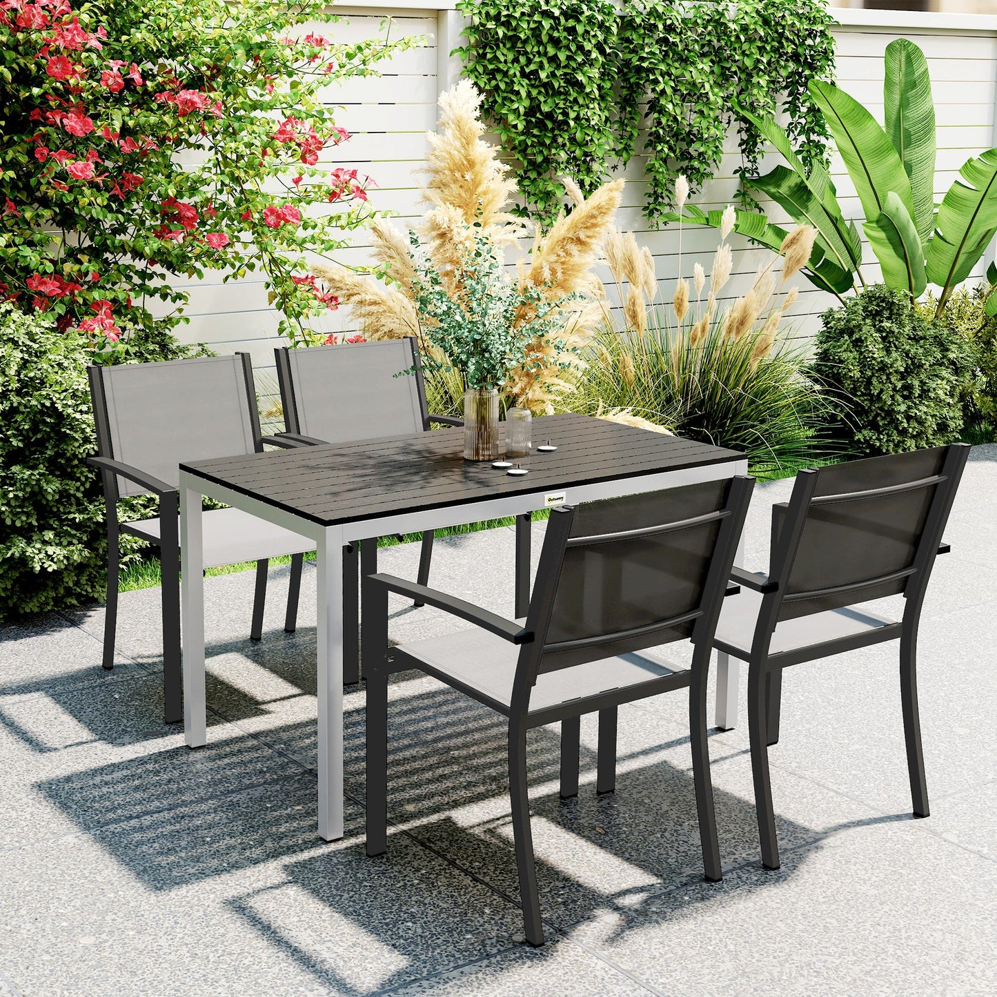Outdoor Dining Table for 4-6, Patio Table with Easy Maintenance Slatted Top, Rust-Resistant Aluminium Frame, for Garden, Patio, Backyard, Balcony, 47" x 28", Black