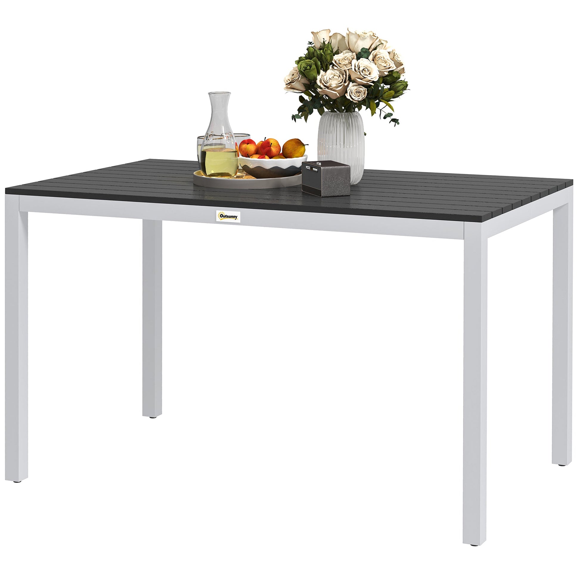 Outdoor Dining Table for 4-6, Patio Table with Easy Maintenance Slatted Top, Rust-Resistant Aluminium Frame, for Garden, Patio, Backyard, Balcony, 47" x 28", Black