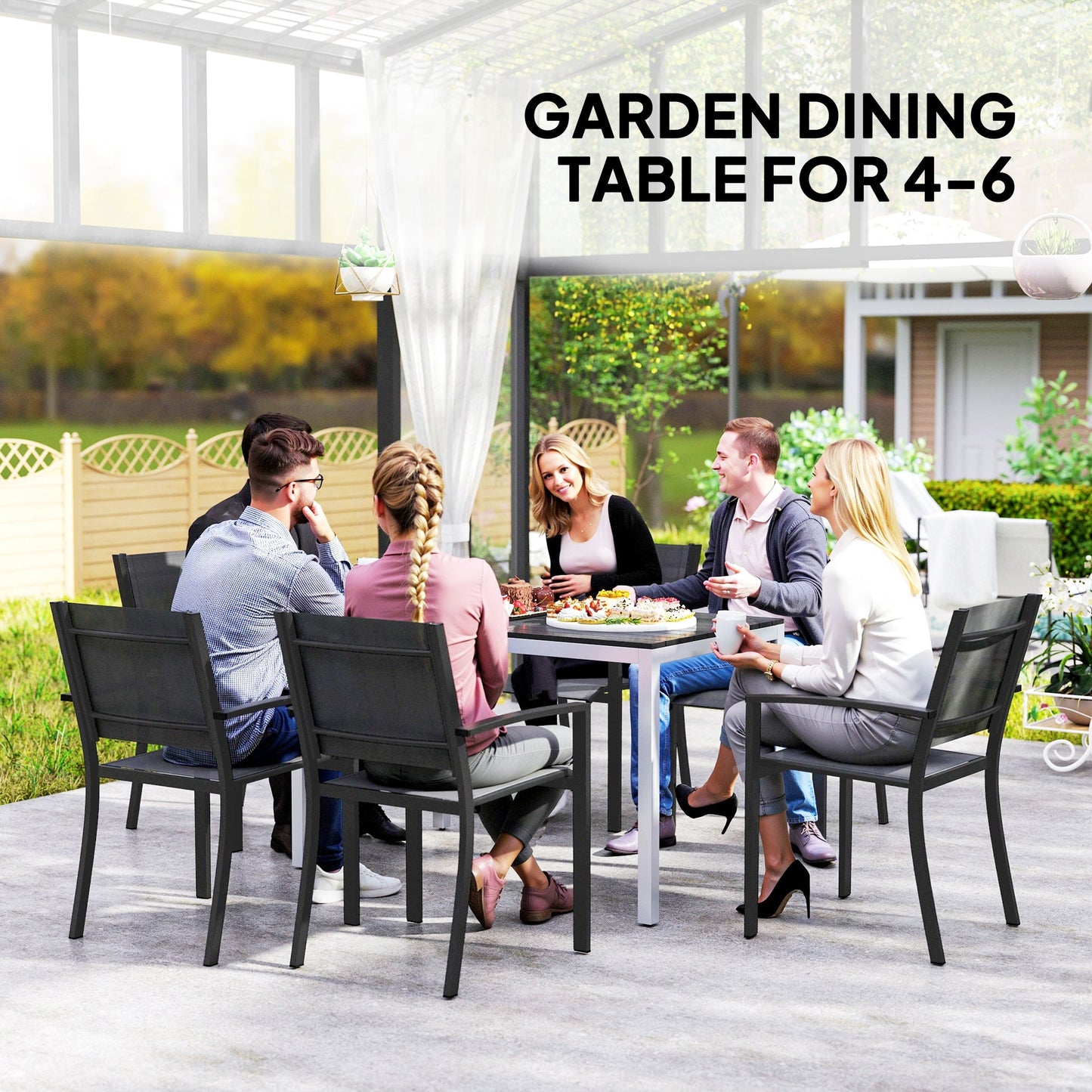 Outdoor Dining Table for 4-6, Patio Table with Easy Maintenance Slatted Top, Rust-Resistant Aluminium Frame, for Garden, Patio, Backyard, Balcony, 47" x 28", Black