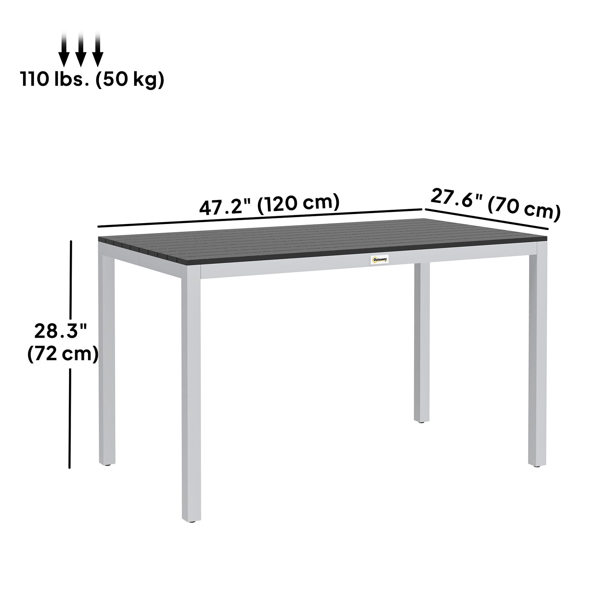 Outdoor Dining Table for 4-6, Patio Table with Easy Maintenance Slatted Top, Rust-Resistant Aluminium Frame, for Garden, Patio, Backyard, Balcony, 47" x 28", Black