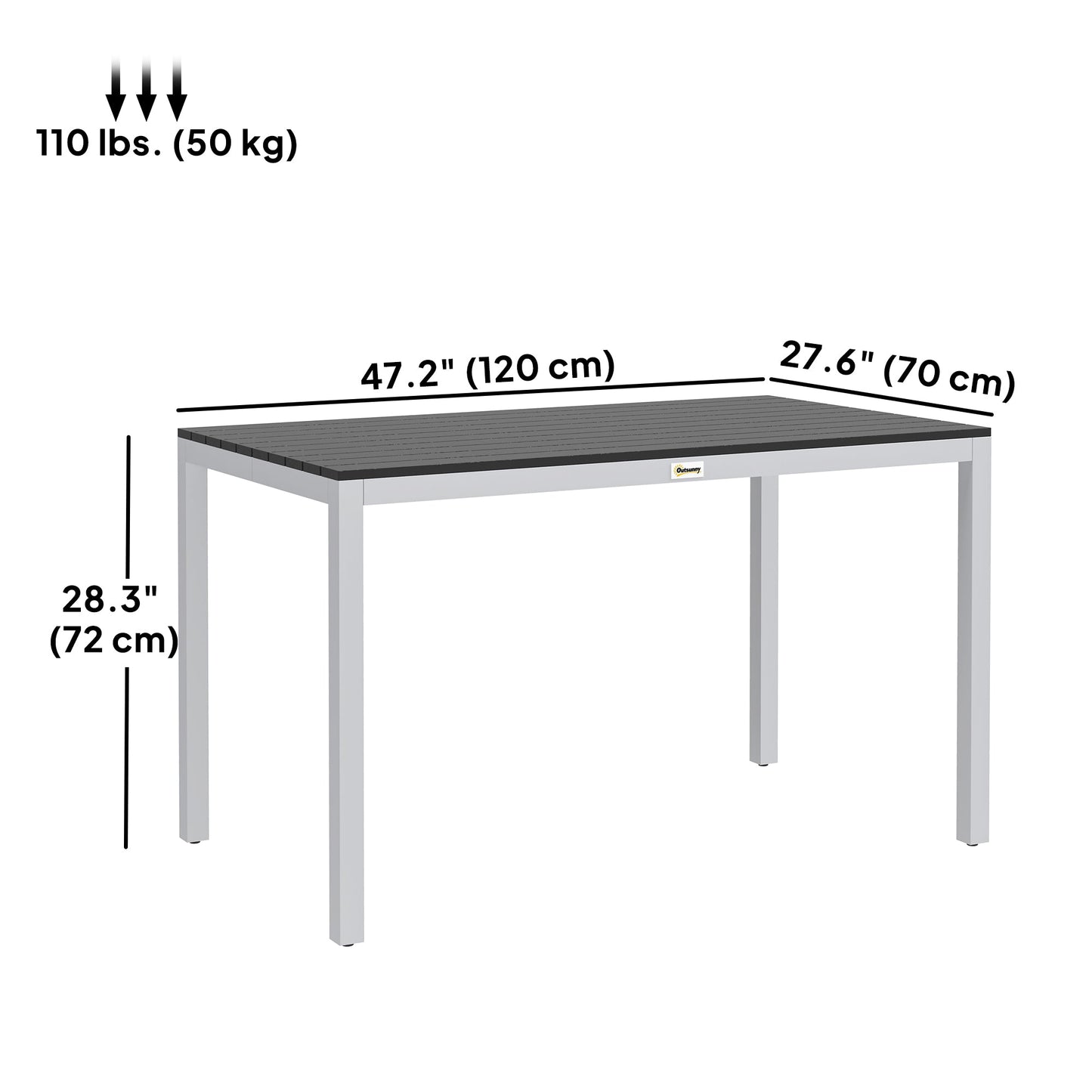 Outdoor Dining Table for 4-6, Patio Table with Easy Maintenance Slatted Top, Rust-Resistant Aluminium Frame, for Garden, Patio, Backyard, Balcony, 47" x 28", Black