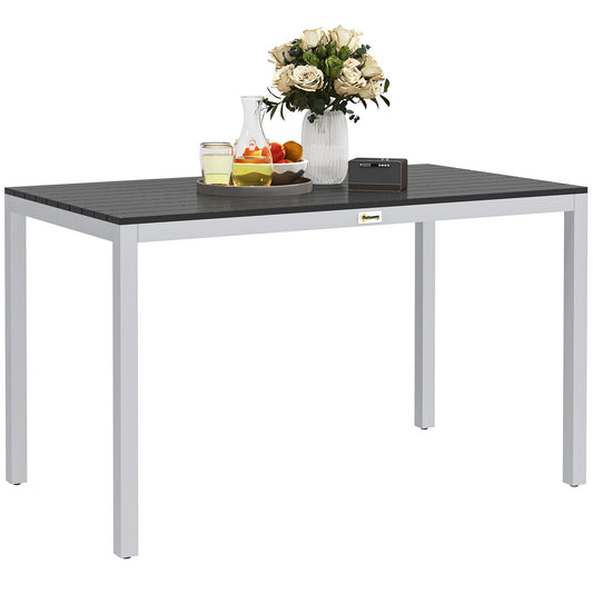 Outdoor Dining Table for 4-6, Patio Table with Easy Maintenance Slatted Top, Rust-Resistant Aluminium Frame, for Garden, Patio, Backyard, Balcony, 47" x 28", Black