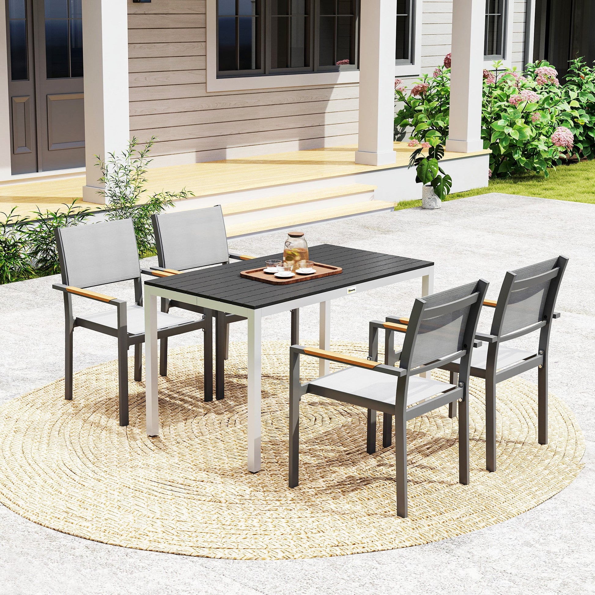 Outdoor Dining Table for 4-6, Patio Table with Easy Maintenance Slatted Top, Rust-Resistant Aluminium Frame, for Garden, Patio, Backyard, Balcony, 47" x 28", Black