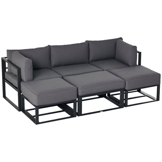 6 Pieces Outdoor Patio Furniture Set, Space-Saving Aluminum Outdoor Daybed, Thickened Cushions, Outdoor Sectional Conversation Set with Coffee Table, Footstools, Grey