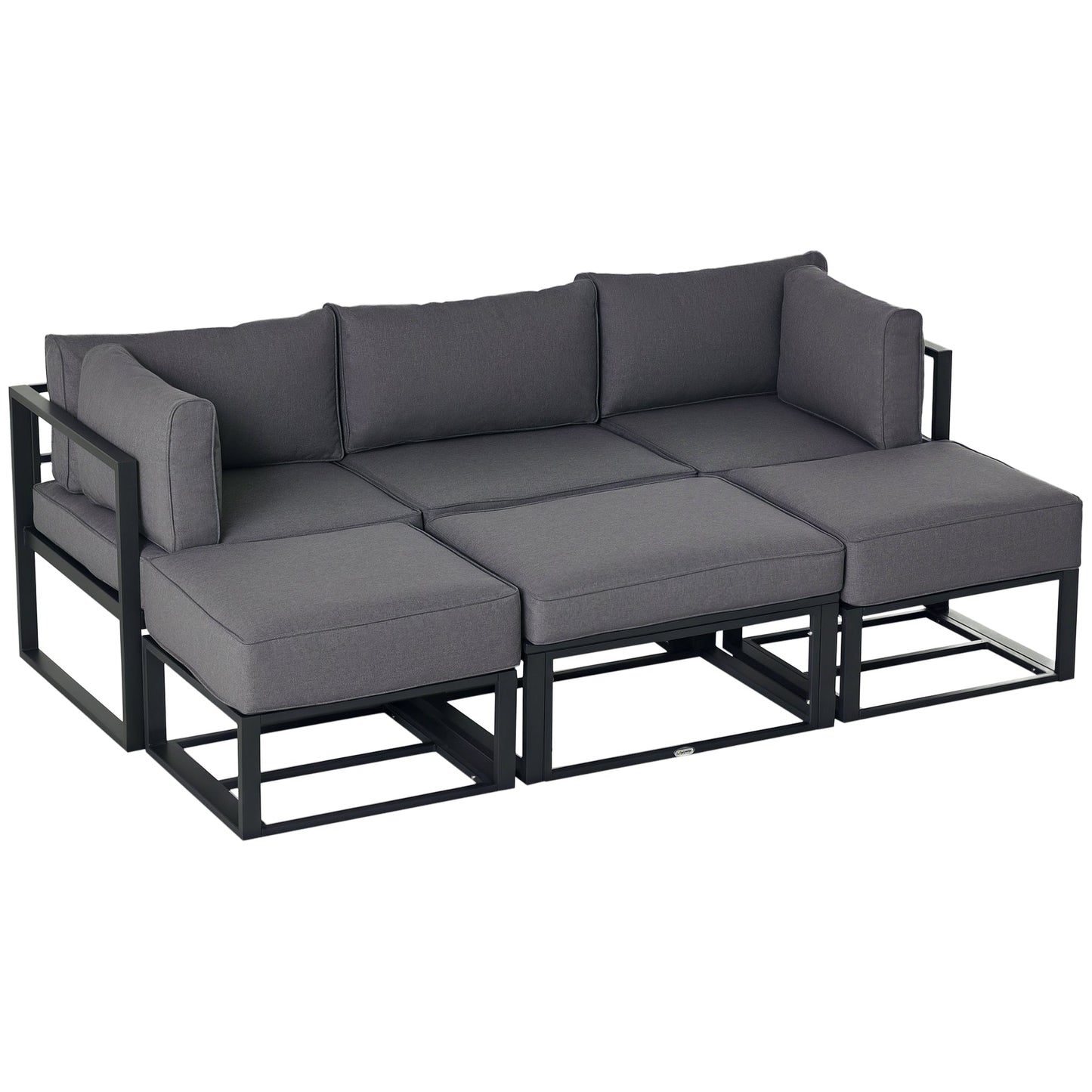 6 Pieces Outdoor Patio Furniture Set, Space-Saving Aluminum Outdoor Daybed, Thickened Cushions, Outdoor Sectional Conversation Set with Coffee Table, Footstools, Grey