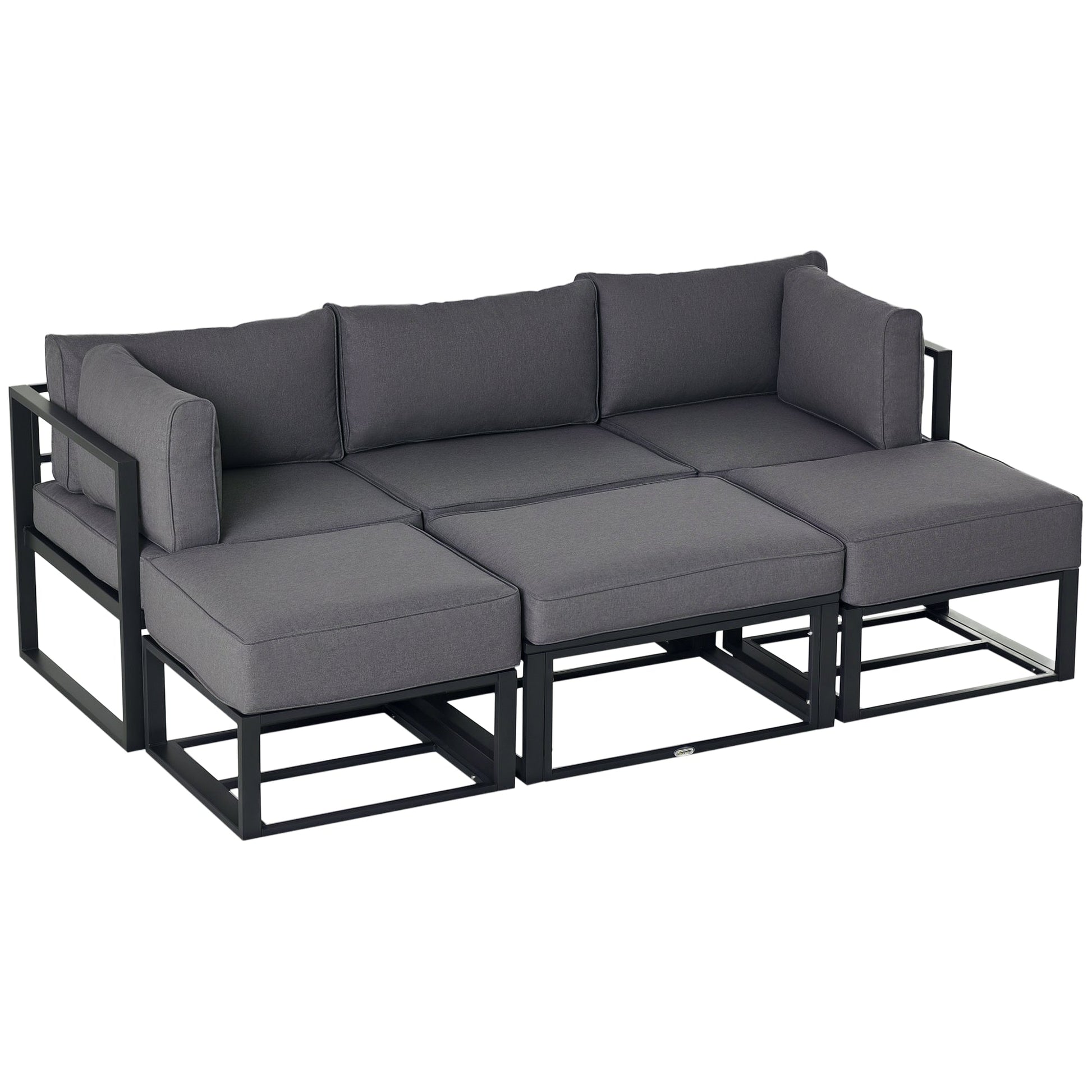 6 Pieces Outdoor Patio Furniture Set, Space-Saving Aluminum Outdoor Daybed, Thickened Cushions, Outdoor Sectional Conversation Set with Coffee Table, Footstools, Grey