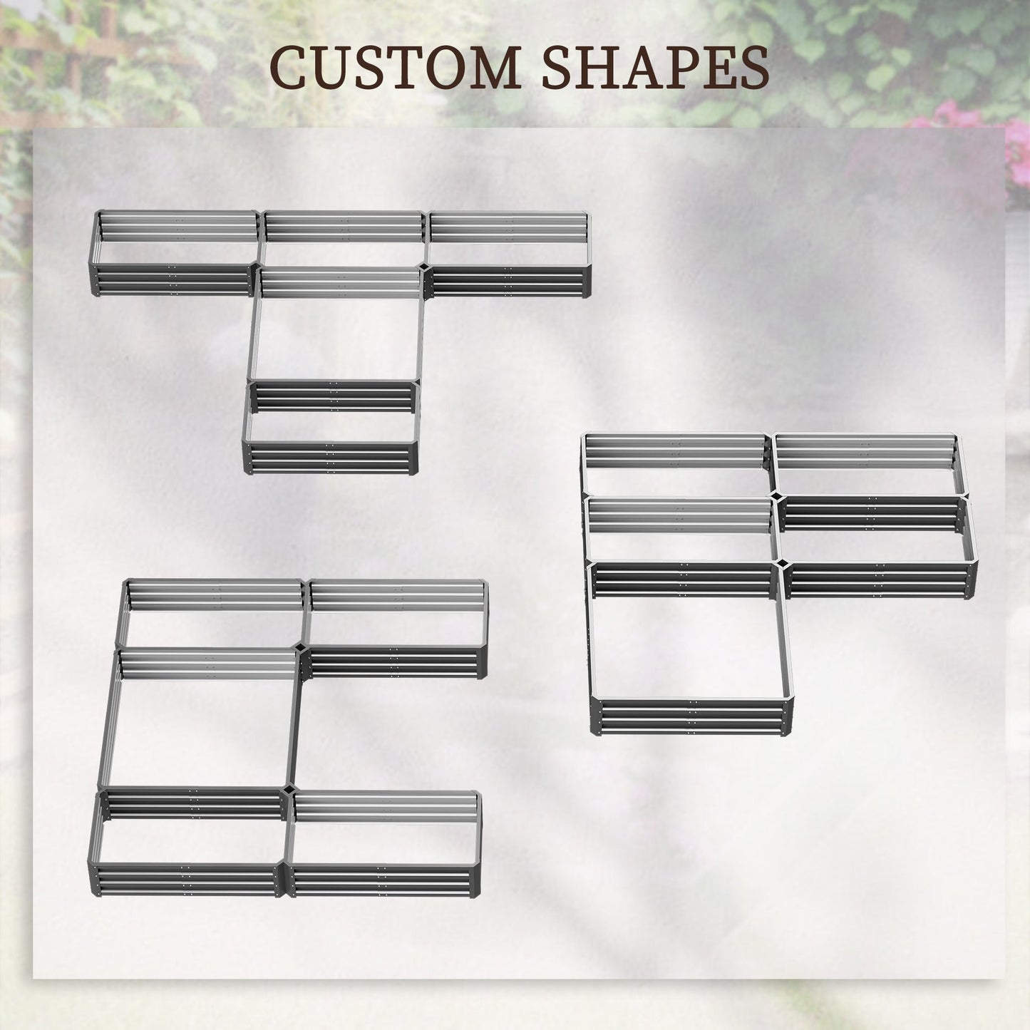 8 x 8ft DIY Raised Garden Bed, Set of 5 Large Steel Box Planters for Outdoor Plants, Vegetables, Flowers, Herbs, Easy Assembly, Grey