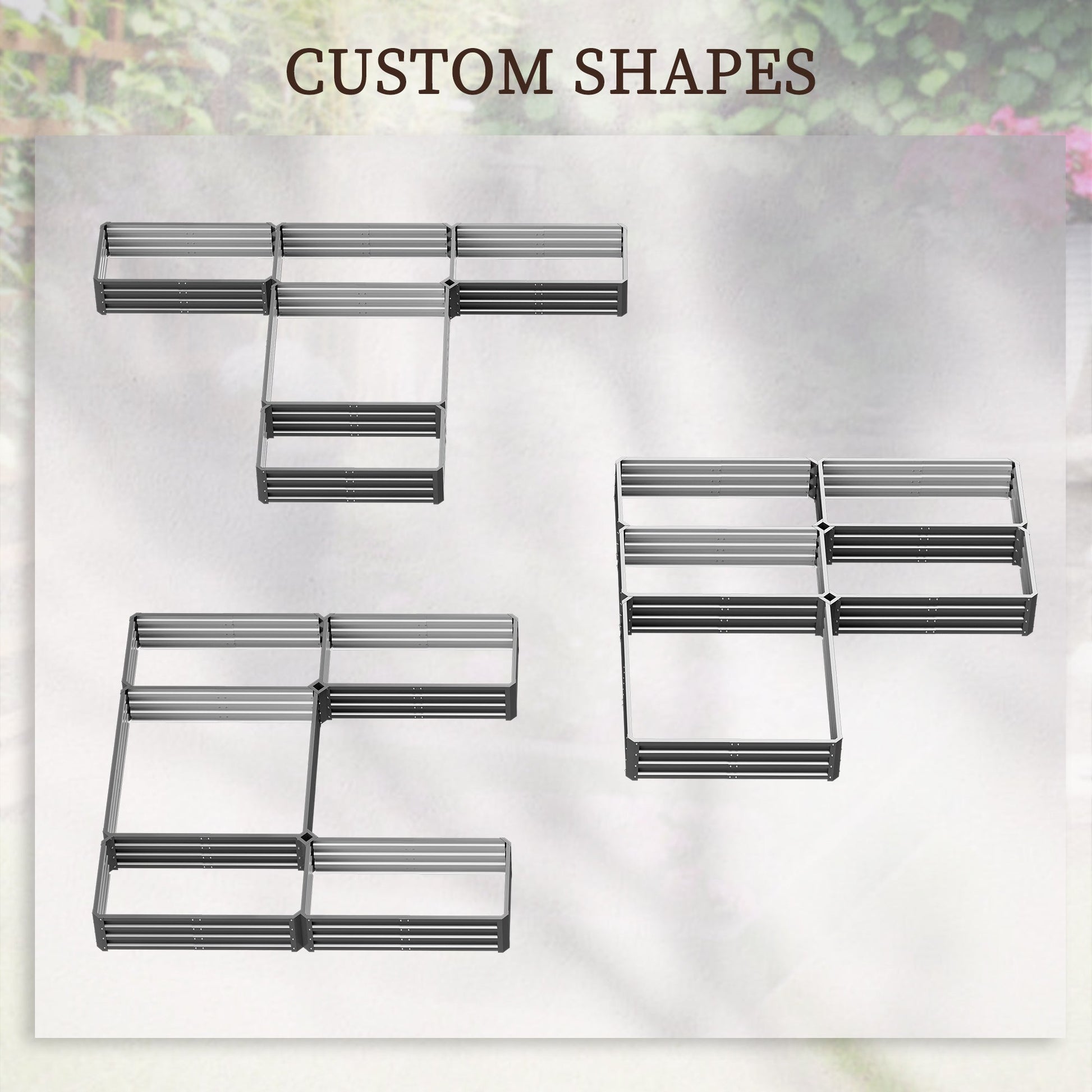 8 x 8ft DIY Raised Garden Bed, Set of 5 Large Steel Box Planters for Outdoor Plants, Vegetables, Flowers, Herbs, Easy Assembly, Grey