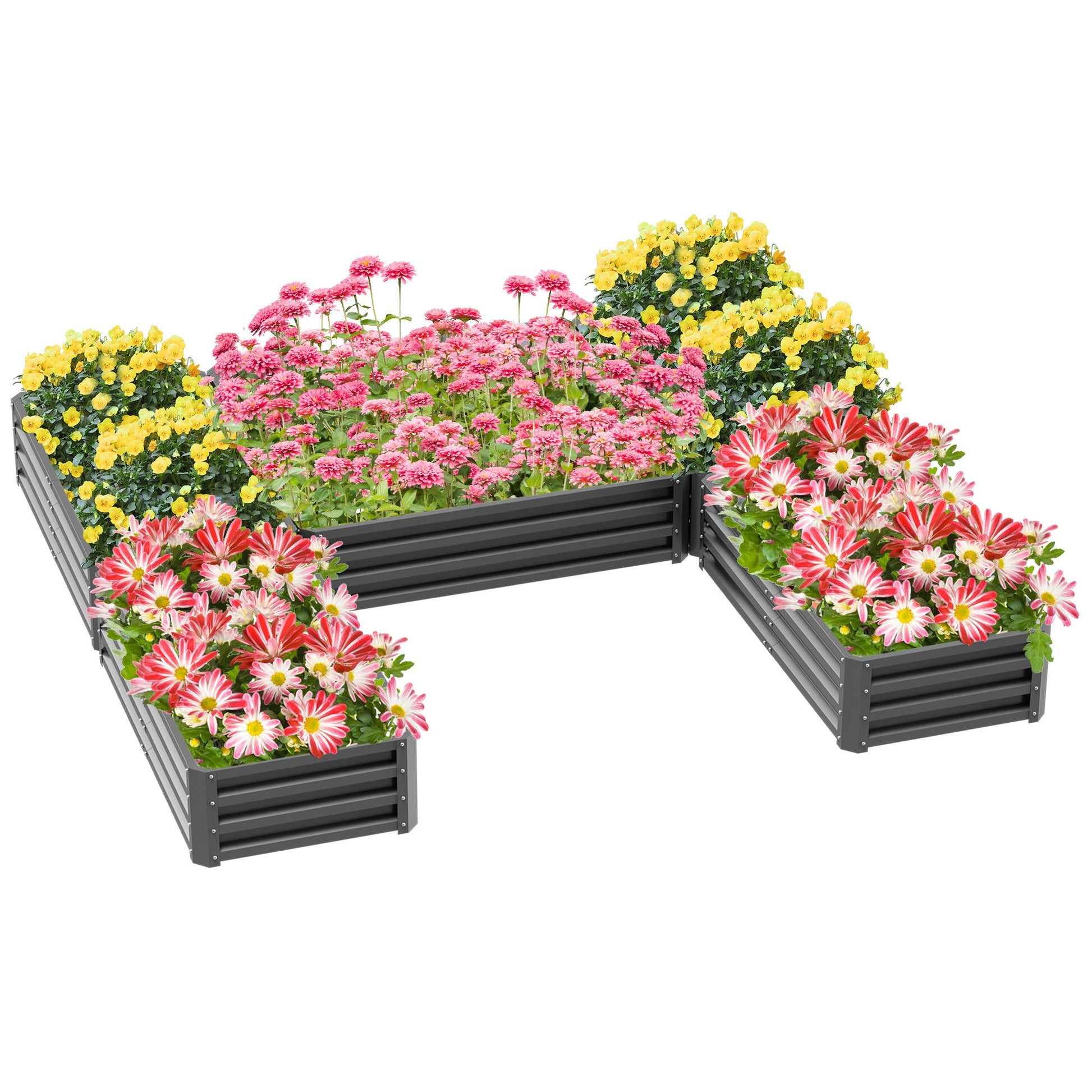 8 x 8ft DIY Raised Garden Bed, Set of 5 Large Steel Box Planters for Outdoor Plants, Vegetables, Flowers, Herbs, Easy Assembly, Grey