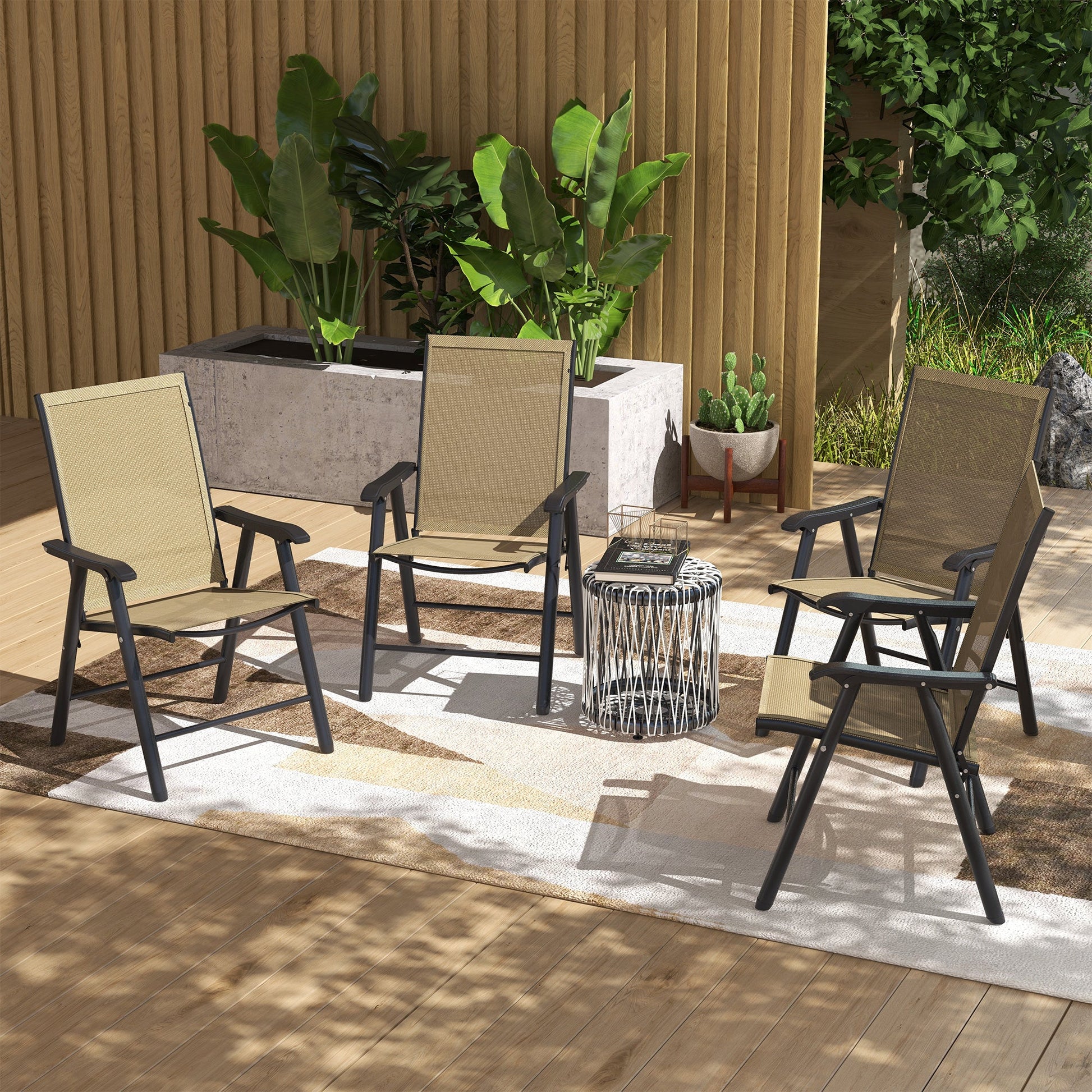 4-Piece Folding Dining Chair Set for Relaxing on Patio, Balcony, or Garden, Comfortable Outdoor Furniture with Armrests, Light Mixed Brown
