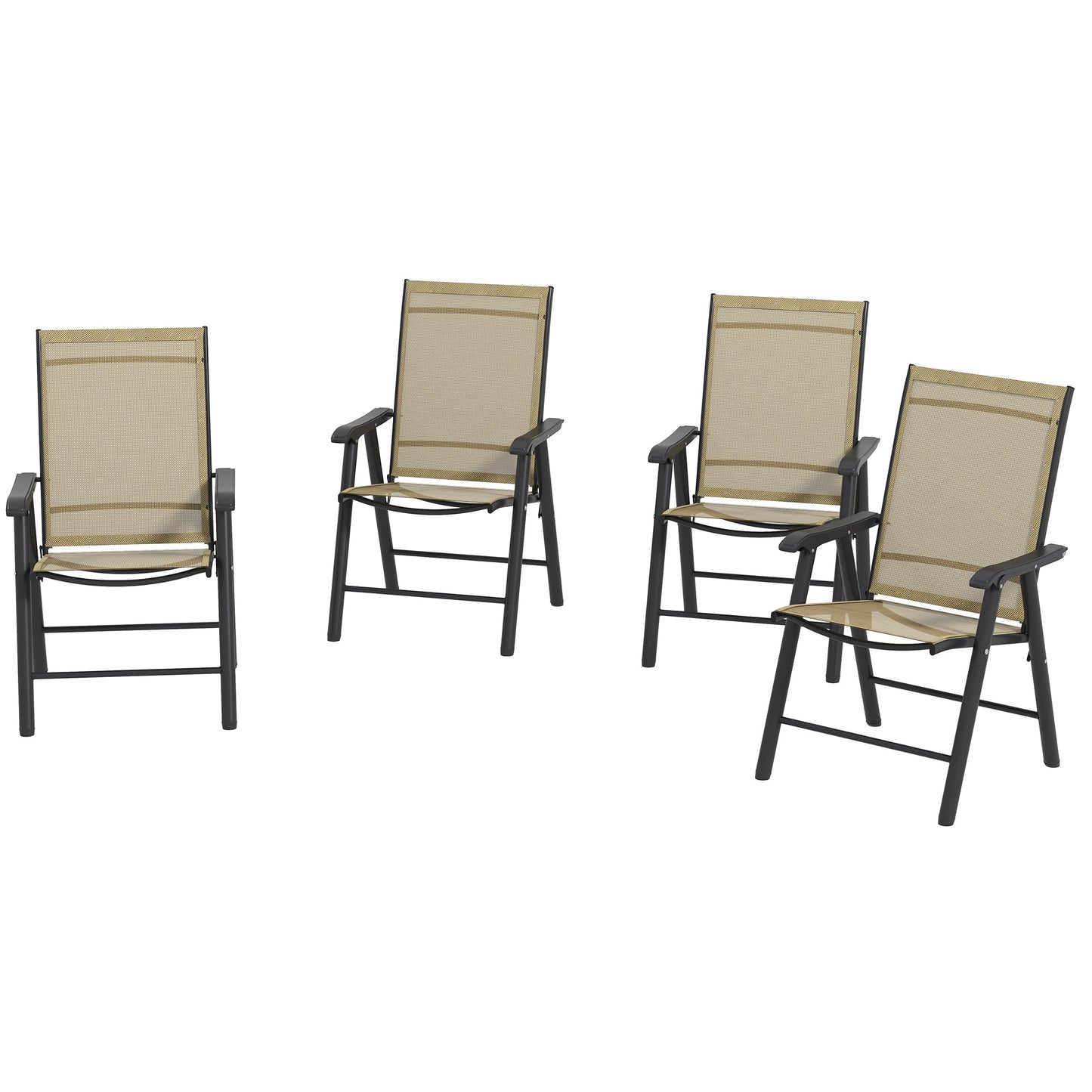 4-Piece Folding Dining Chair Set for Relaxing on Patio, Balcony, or Garden, Comfortable Outdoor Furniture with Armrests, Light Mixed Brown