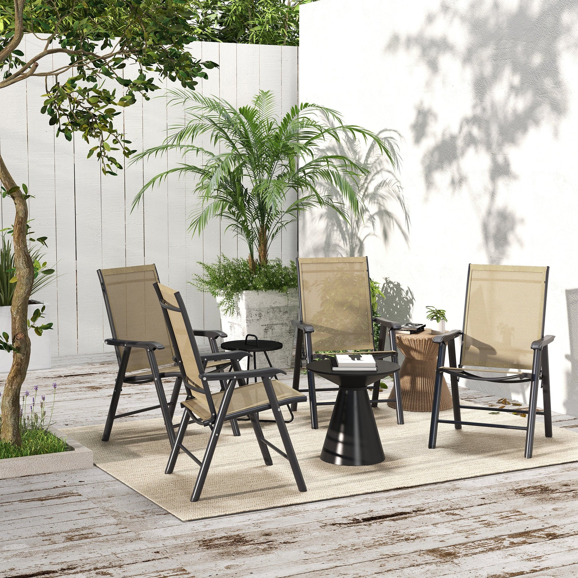 4-Piece Folding Dining Chair Set for Relaxing on Patio, Balcony, or Garden, Comfortable Outdoor Furniture with Armrests, Light Mixed Brown