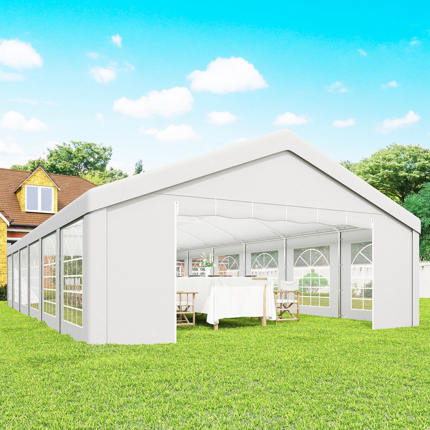 20' x 40' Heavy Duty Party Tent and Carport, Galvanized Outdoor Canopy Tent Event Tent with 12 Removable Window Sidewalls for Parties, Wedding, Events, BBQ, White