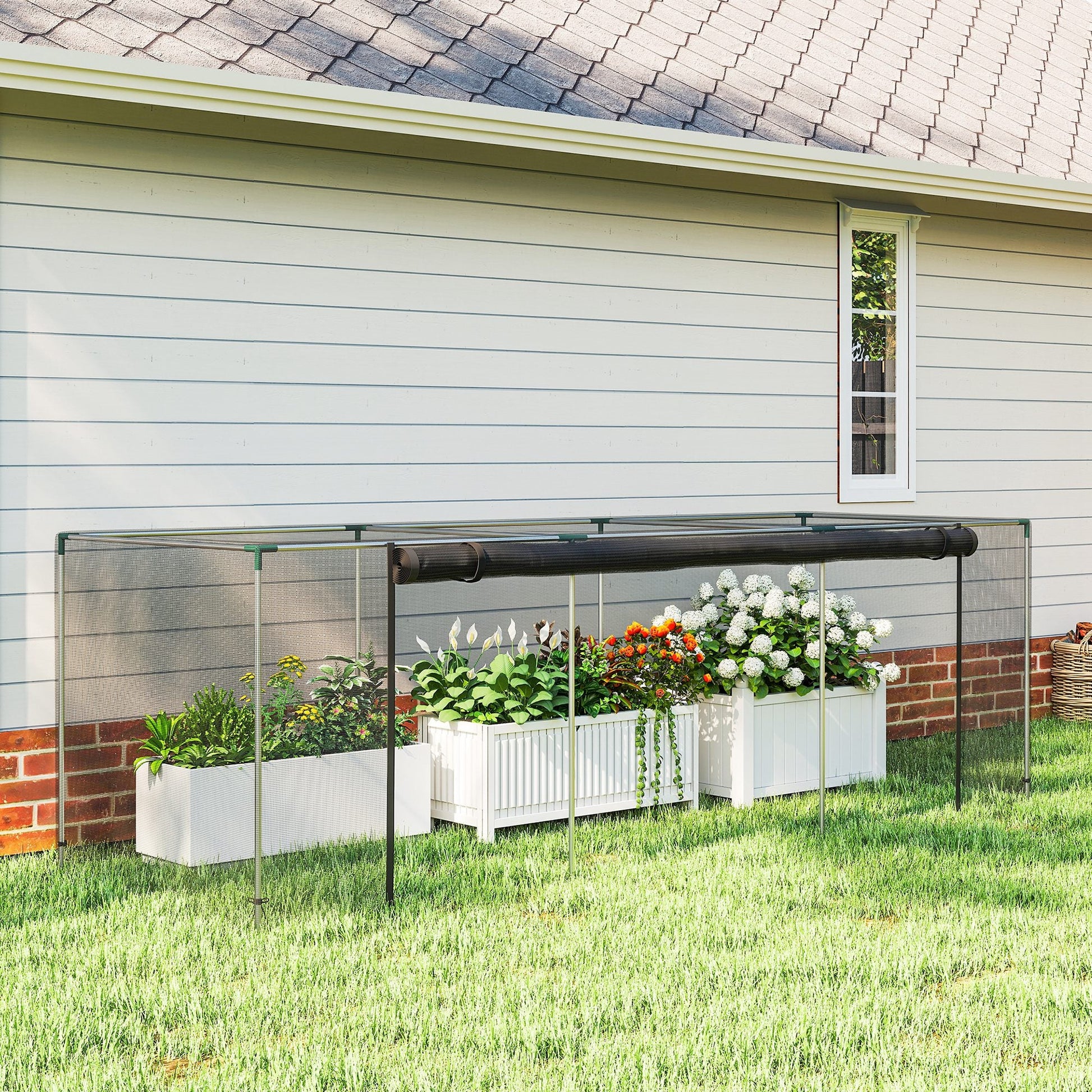 12' x 4' Crop Cage, Plant Protection Tent with Zippered Door and Galvanized Steel Frame, Fruit Cage Netting Cover for Garden, Yard, Lawn, Black