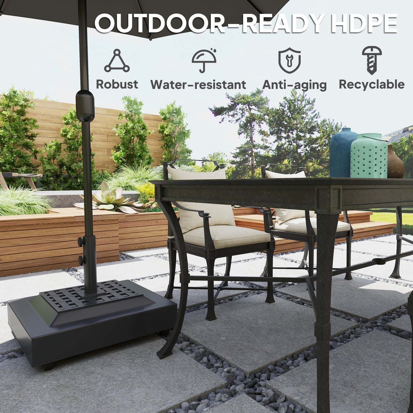 Outdoor Umbrella Base with Wheels, Heavy Duty Patio Umbrella Base, Filled Up to 143lbs with Stand or 112lbs with Water, Patio Umbrella Holder for Garden, Poolside, Black