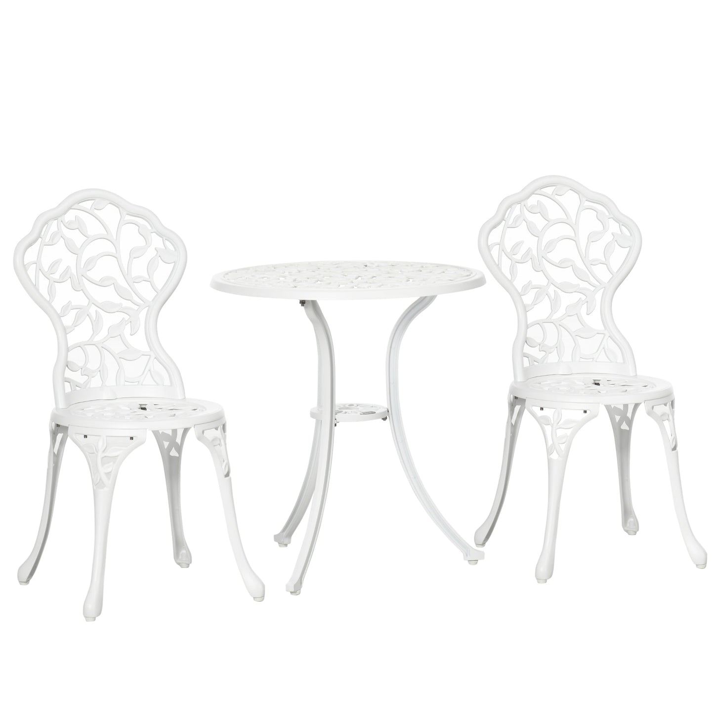 3 Pieces Bistro Set, Patio Table and Chairs with Cast Aluminum Frame for Garden, Balcony, Porch, White