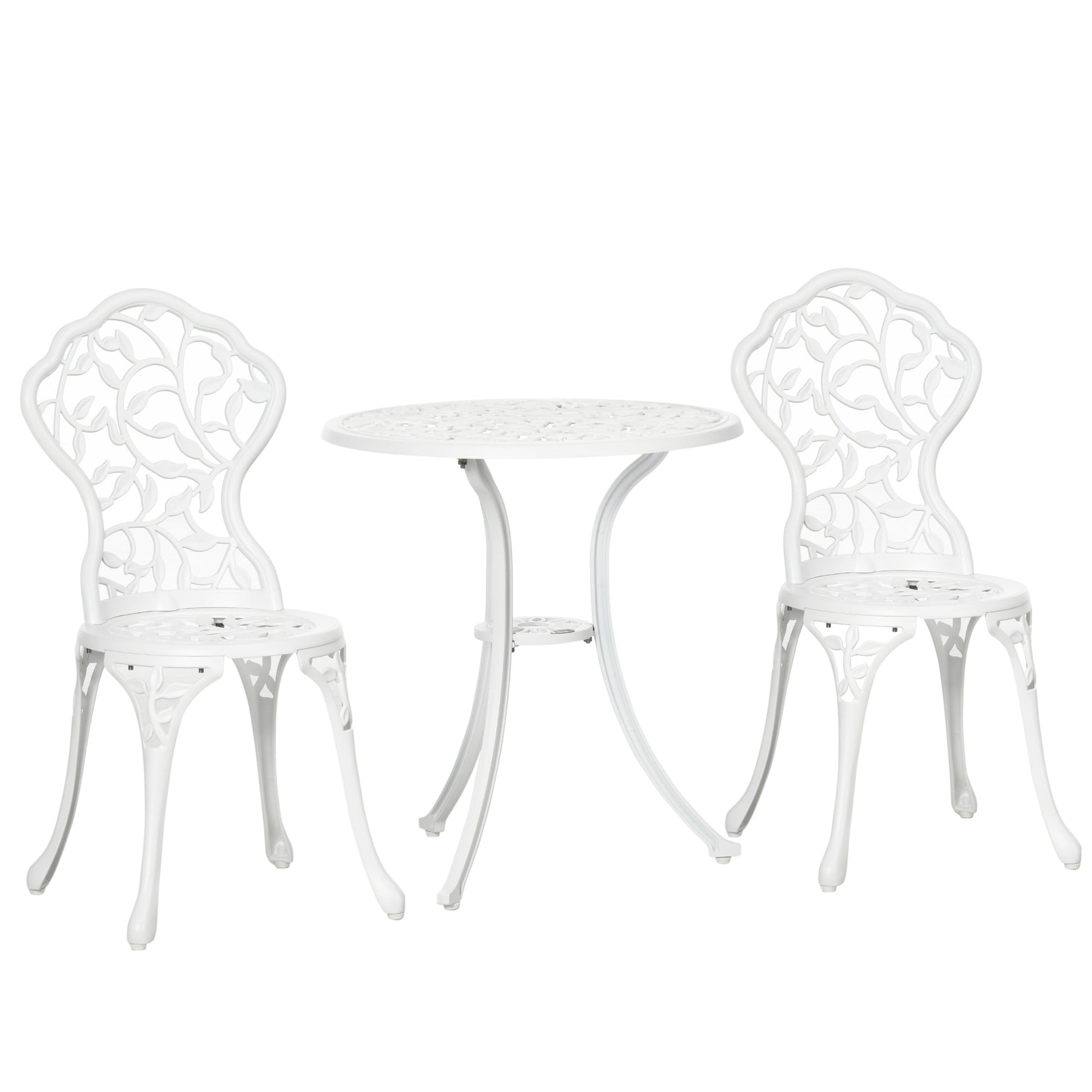 3 Pieces Bistro Set, Patio Table and Chairs with Cast Aluminum Frame for Garden, Balcony, Porch, White