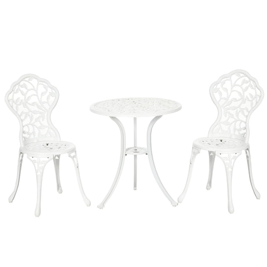 3 Pieces Bistro Set, Patio Table and Chairs with Cast Aluminum Frame for Garden, Balcony, Porch, White