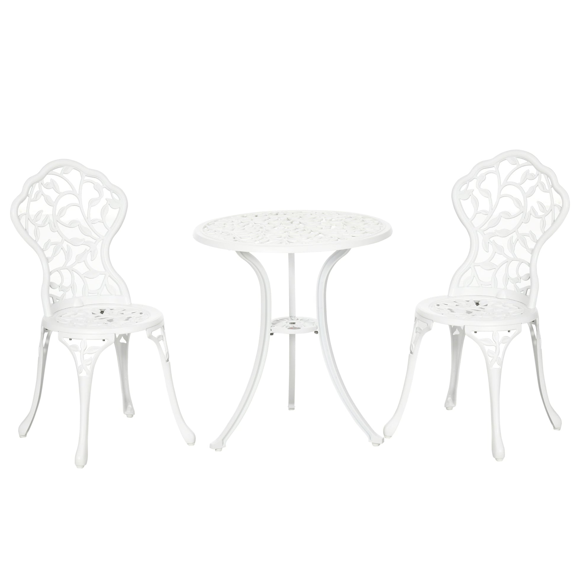 3 Pieces Bistro Set, Patio Table and Chairs with Cast Aluminum Frame for Garden, Balcony, Porch, White