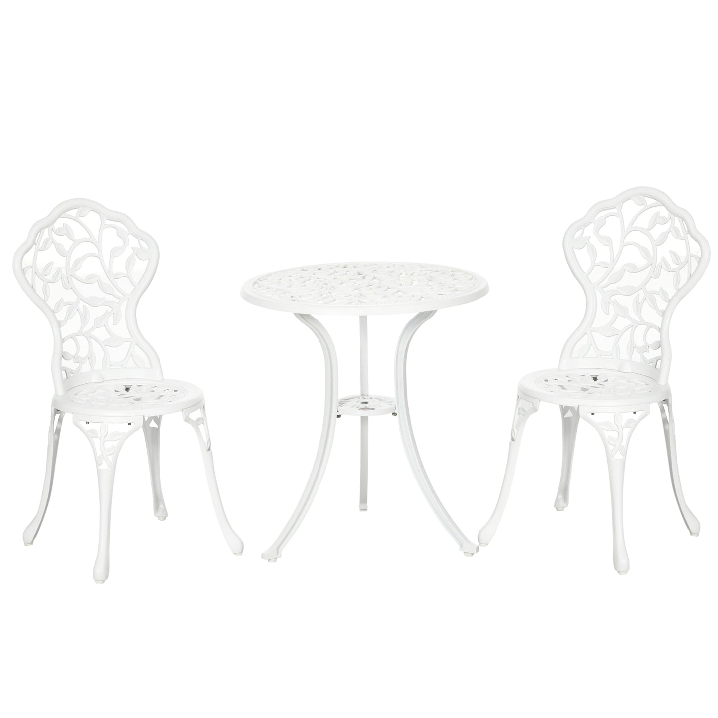 3 Pieces Bistro Set, Patio Table and Chairs with Cast Aluminum Frame for Garden, Balcony, Porch, White