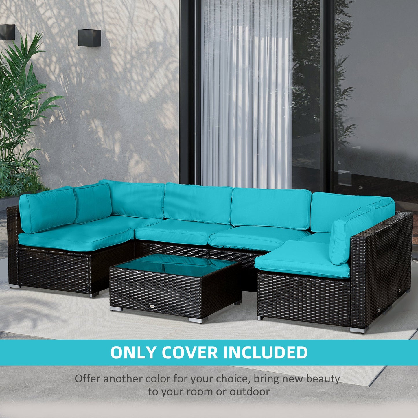 14Pcs Outdoor Cushion Covers, Patio Cushion Covers Replacement for Rattan Sofa Set - No Cushion Included, Light Blue