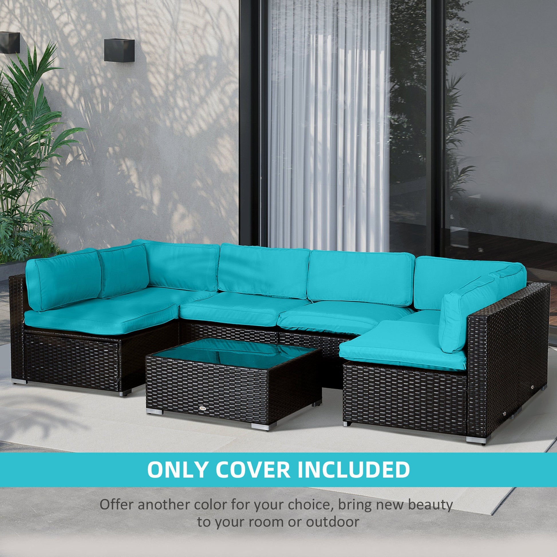 14Pcs Outdoor Cushion Covers, Patio Cushion Covers Replacement for Rattan Sofa Set - No Cushion Included, Light Blue