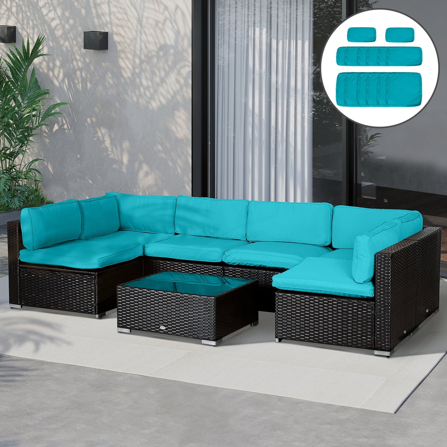 14Pcs Outdoor Cushion Covers, Patio Cushion Covers Replacement for Rattan Sofa Set - No Cushion Included, Light Blue