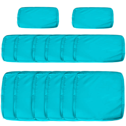 14Pcs Outdoor Cushion Covers, Patio Cushion Covers Replacement for Rattan Sofa Set - No Cushion Included, Light Blue